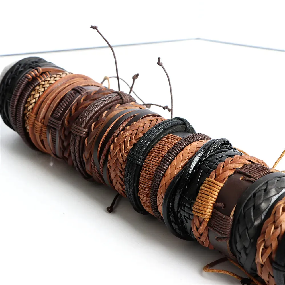 10Pcs/lot Vintage Leather Adjustable Bracelets Bangle For Women Men Mix Style Adjustable Fashion Jewelry Party Gifts