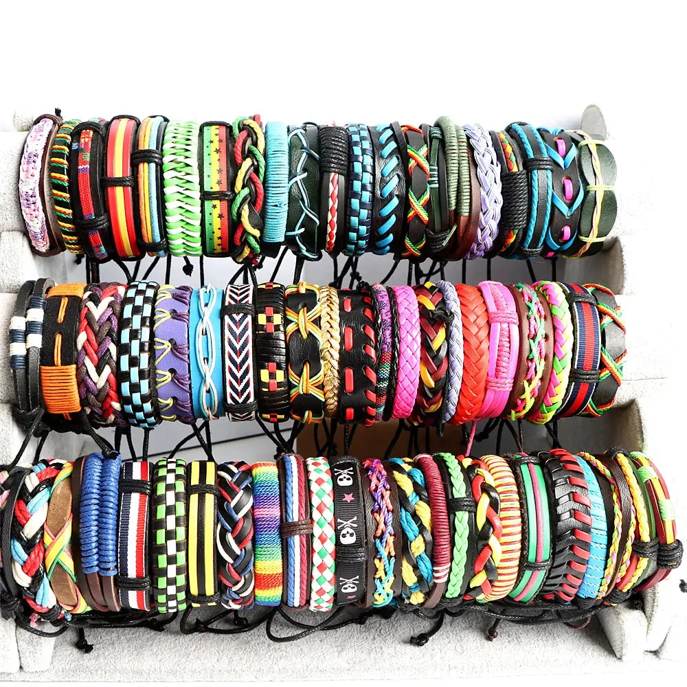 10Pcs/lot Vintage Leather Adjustable Bracelets Bangle For Women Men Mix Style Adjustable Fashion Jewelry Party Gifts
