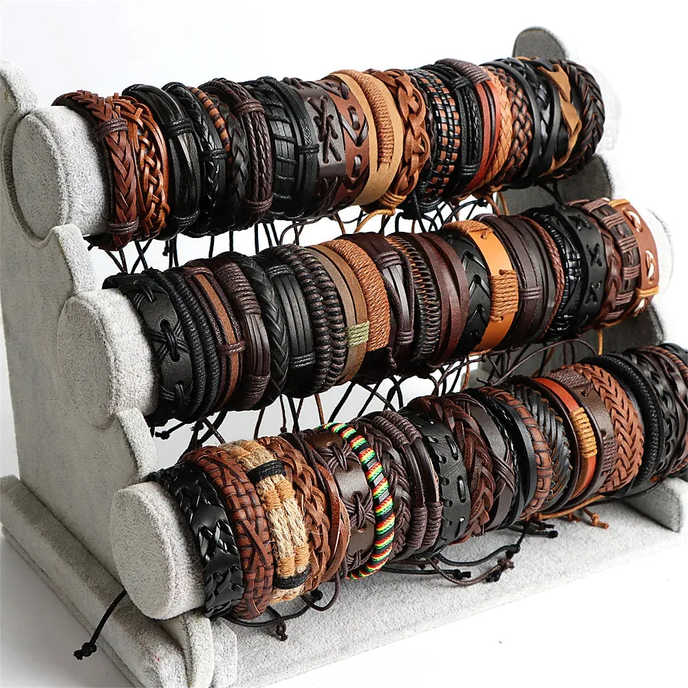 10Pcs/lot Vintage Leather Adjustable Bracelets Bangle For Women Men Mix Style Adjustable Fashion Jewelry Party Gifts
