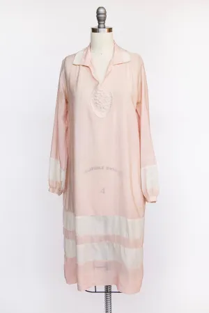 1920s Antique Dress Striped Silk Pink S