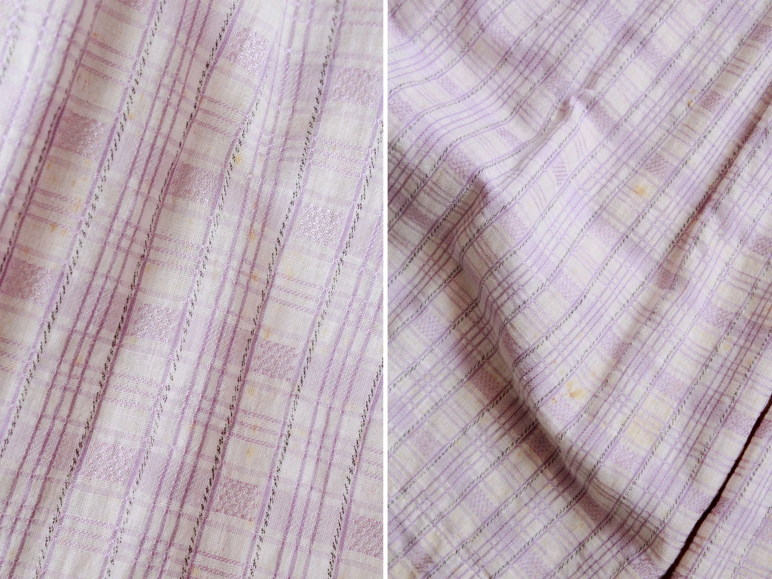 1920s Lavender Check Weave Dress, V -Neck Collar Summer Day Dress, Purple Plaid, Medium As-Is