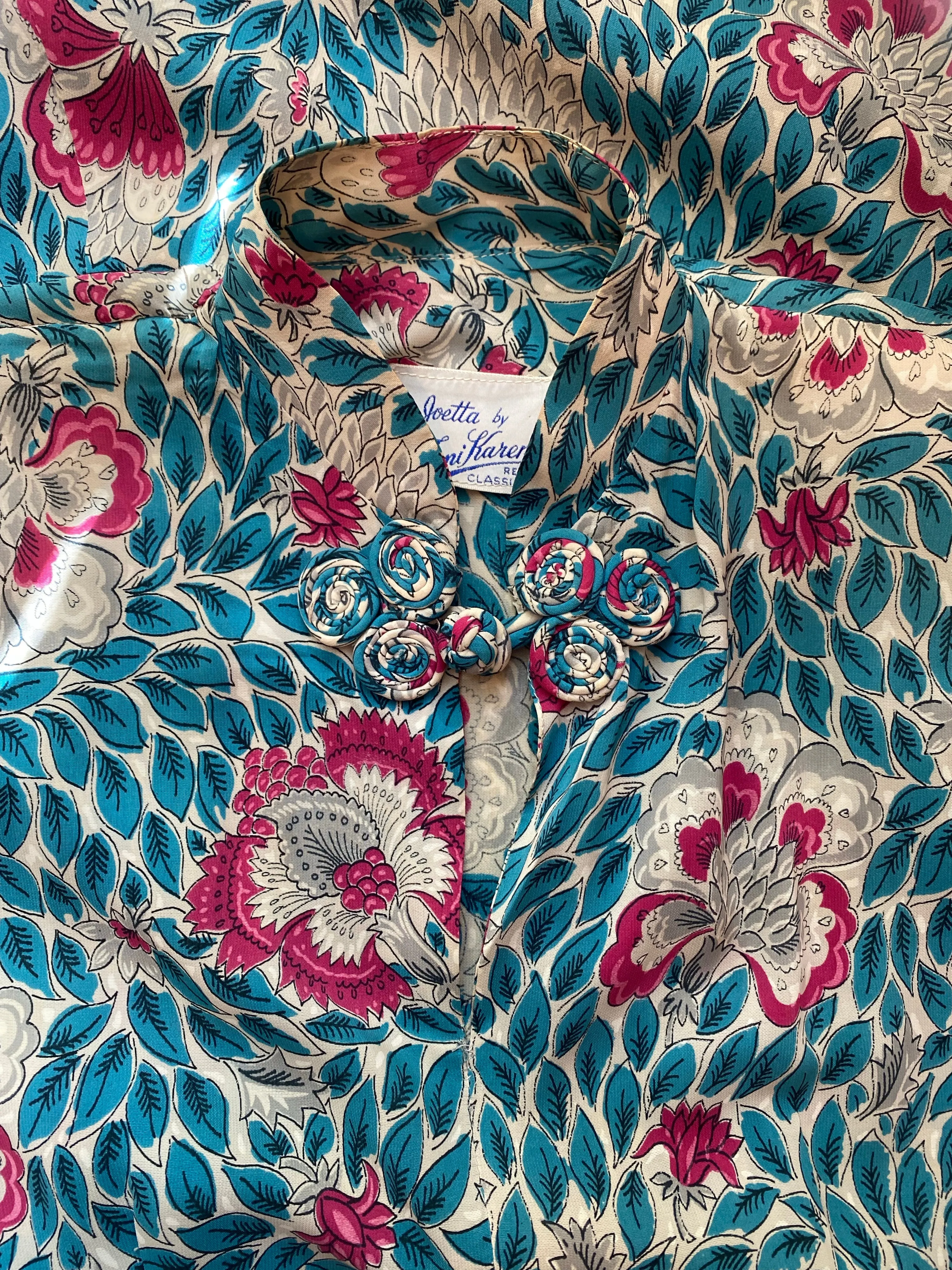 1940's Pink & Blue Rayon Floral Print Dress / Waist 26"