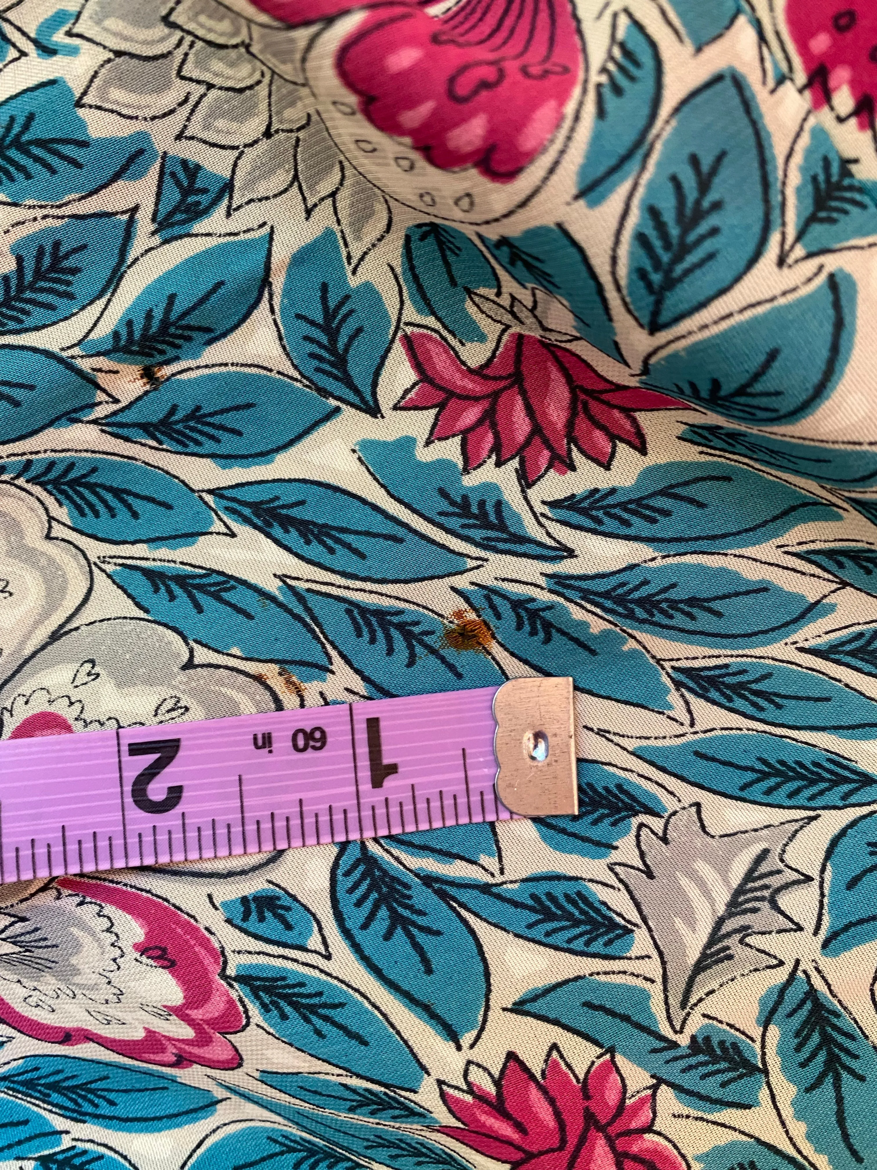 1940's Pink & Blue Rayon Floral Print Dress / Waist 26"