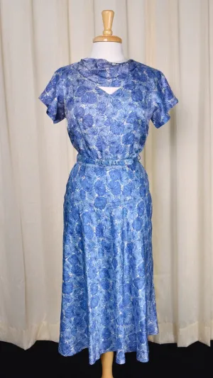 1950s Blue Pom Pom Swing Dress