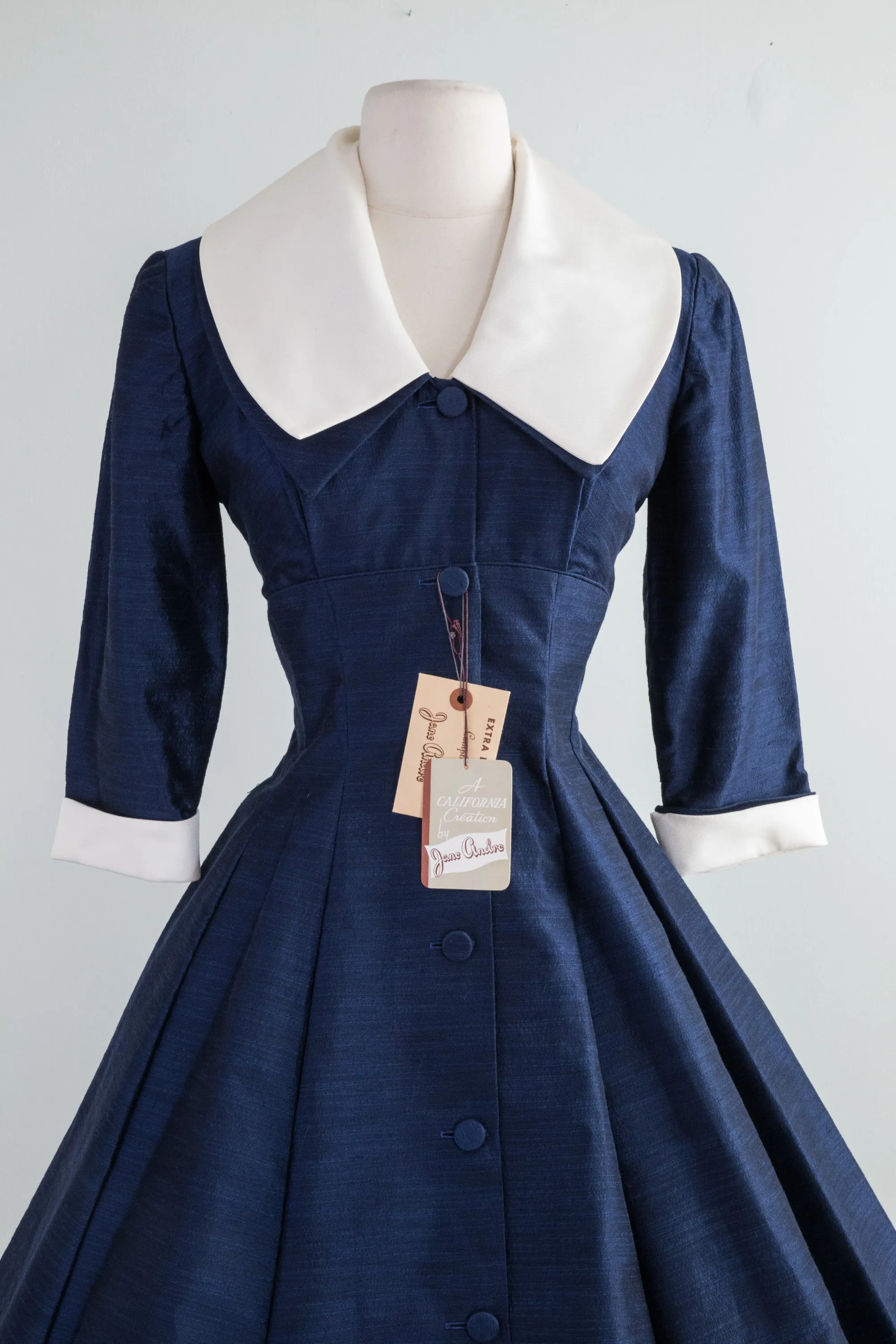 1950's Midnight Blue Silk New Look Dress By Jane Andre NOS / Waist 27