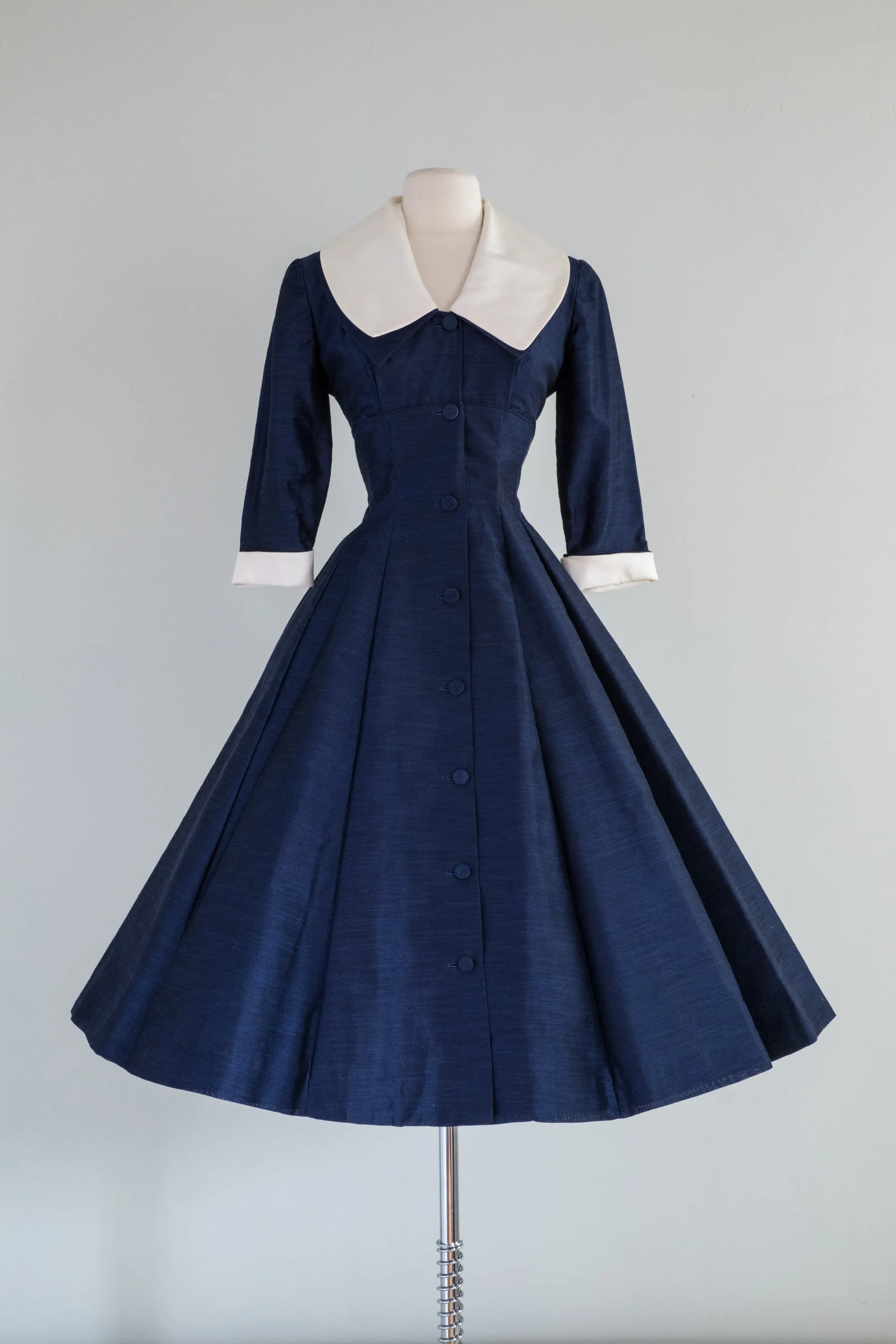 1950's Midnight Blue Silk New Look Dress By Jane Andre NOS / Waist 27