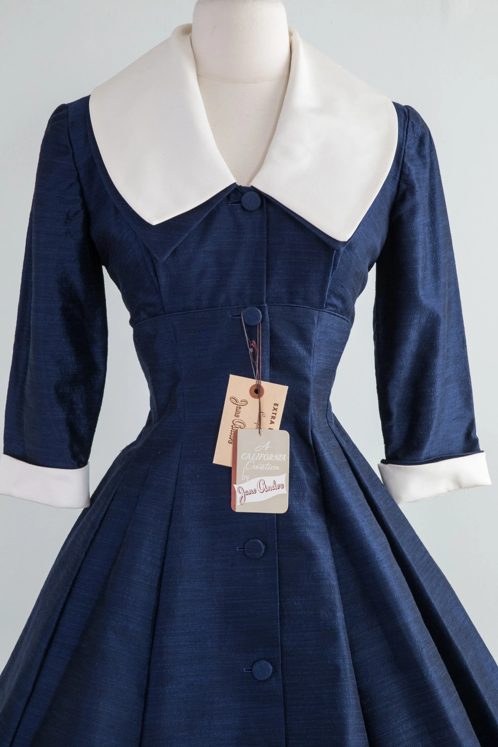 1950's Midnight Blue Silk New Look Dress By Jane Andre NOS / Waist 27
