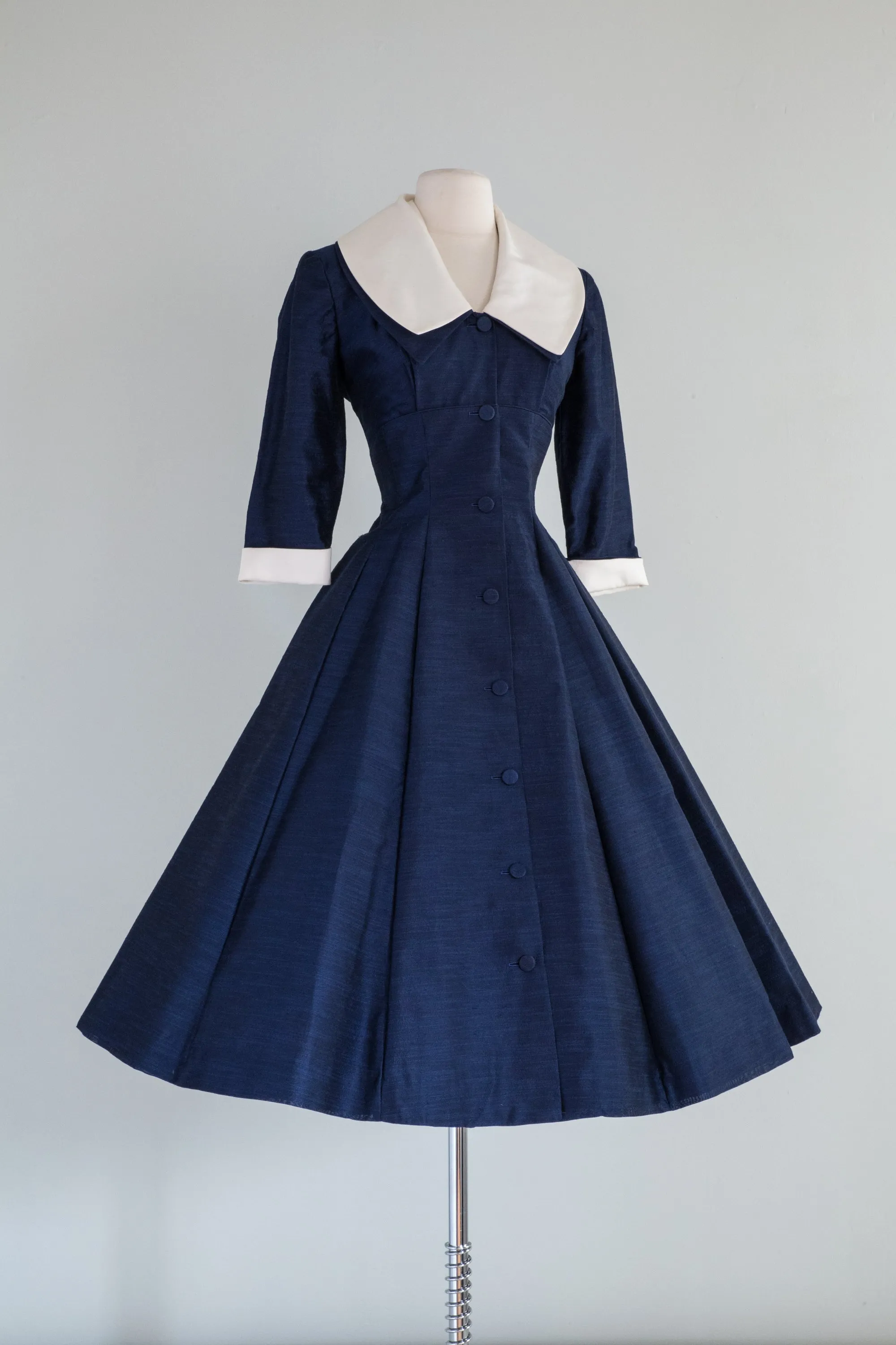 1950's Midnight Blue Silk New Look Dress By Jane Andre NOS / Waist 27