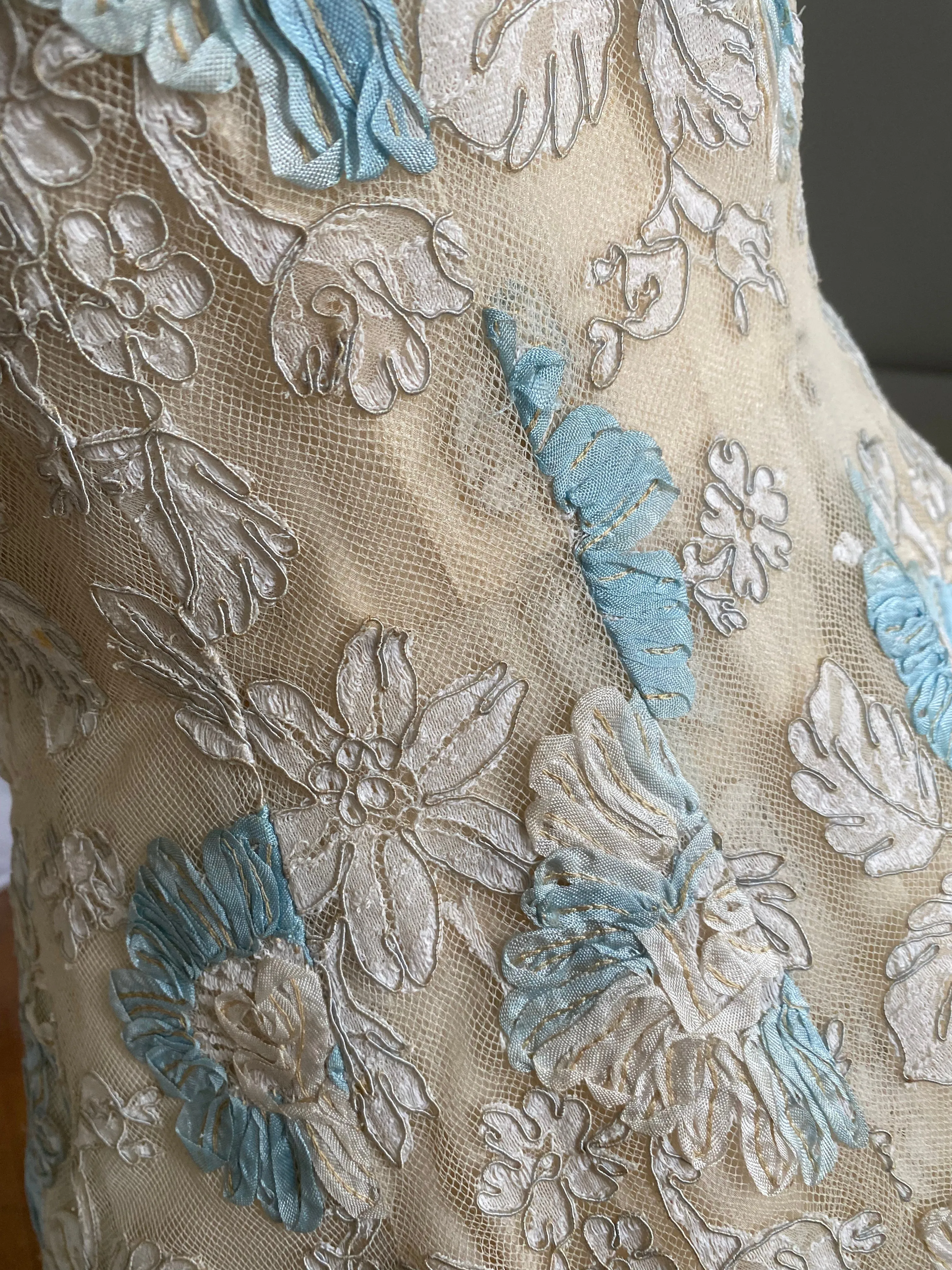 1950's Something Blue Ivory Lace Couture Cocktail Wedding Dress / Small