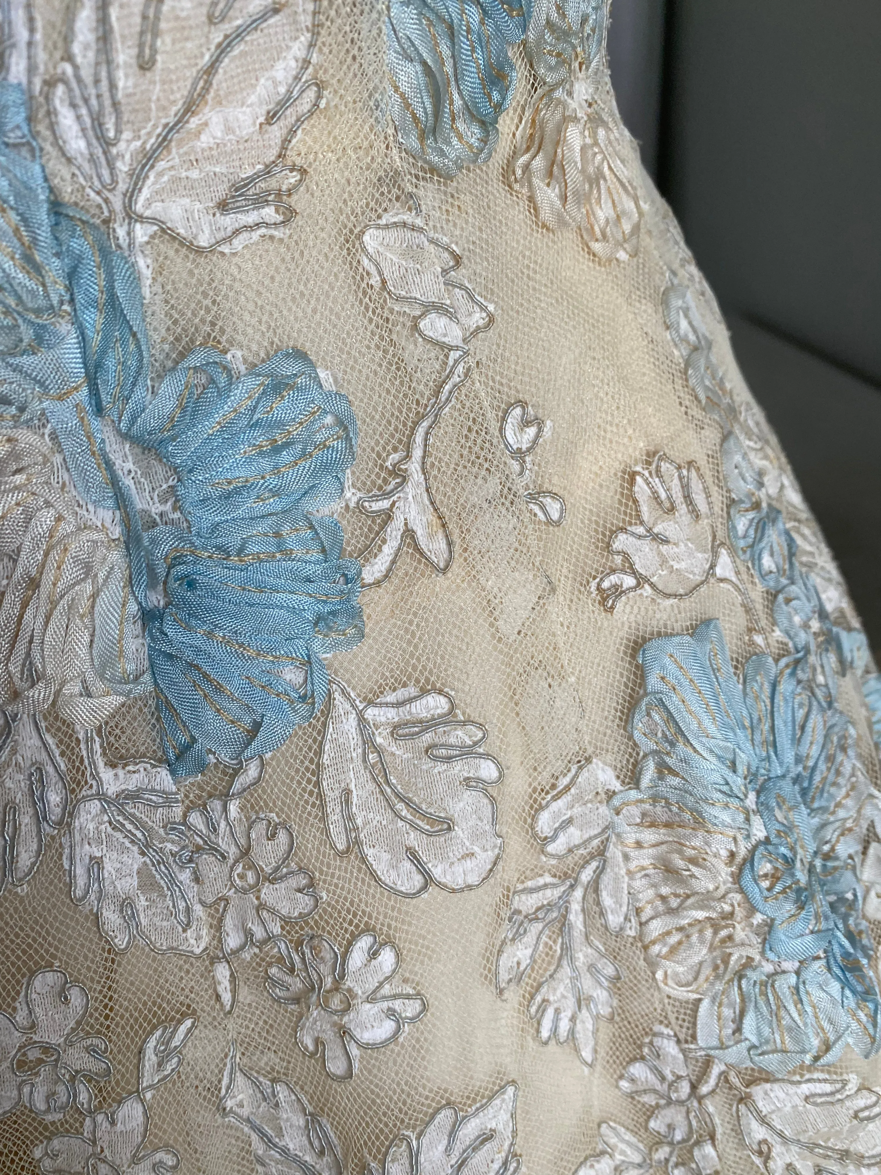 1950's Something Blue Ivory Lace Couture Cocktail Wedding Dress / Small