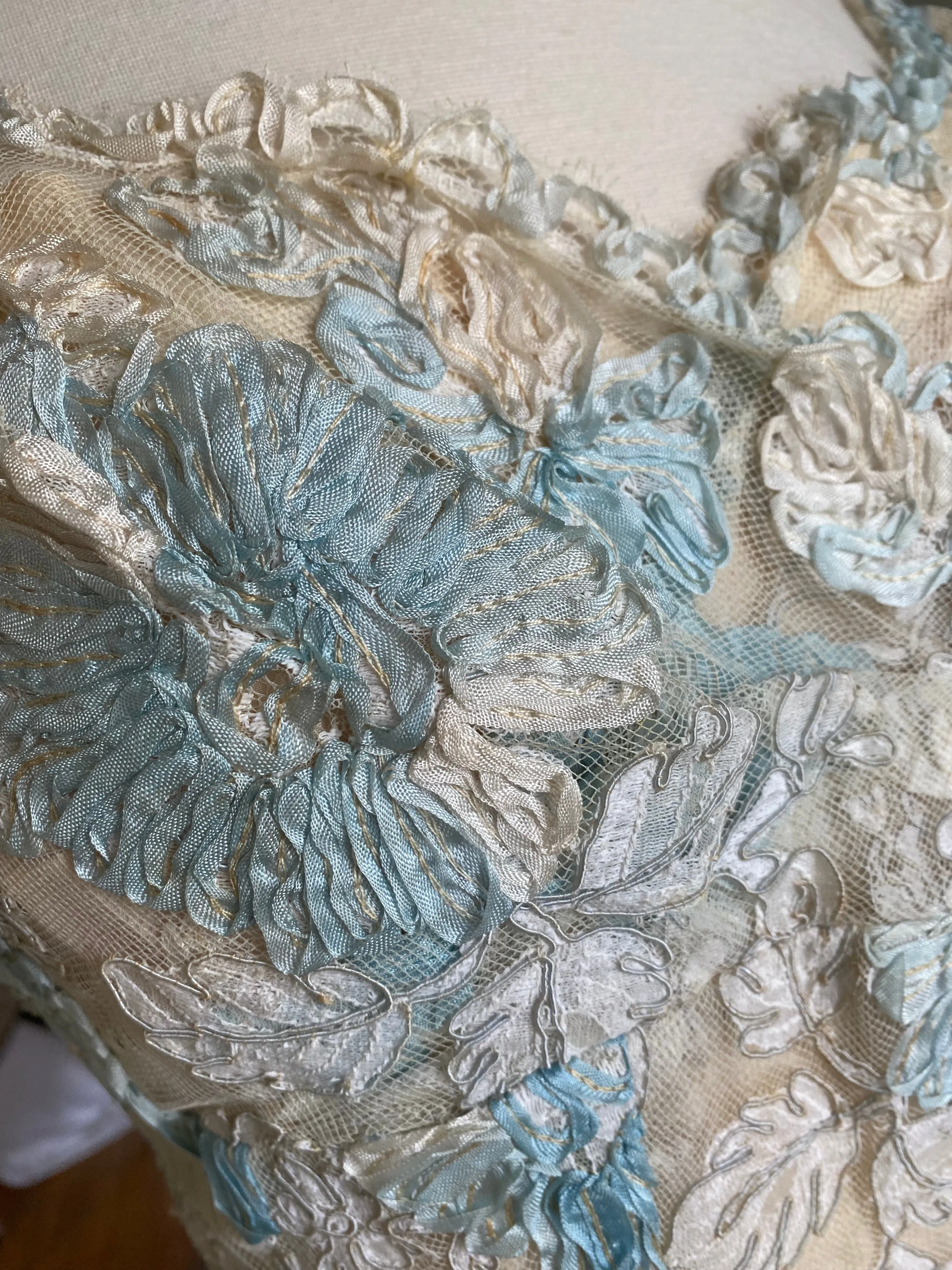 1950's Something Blue Ivory Lace Couture Cocktail Wedding Dress / Small