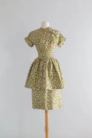 1950's Strawberry Print Silk Special Occasion Dress / XS
