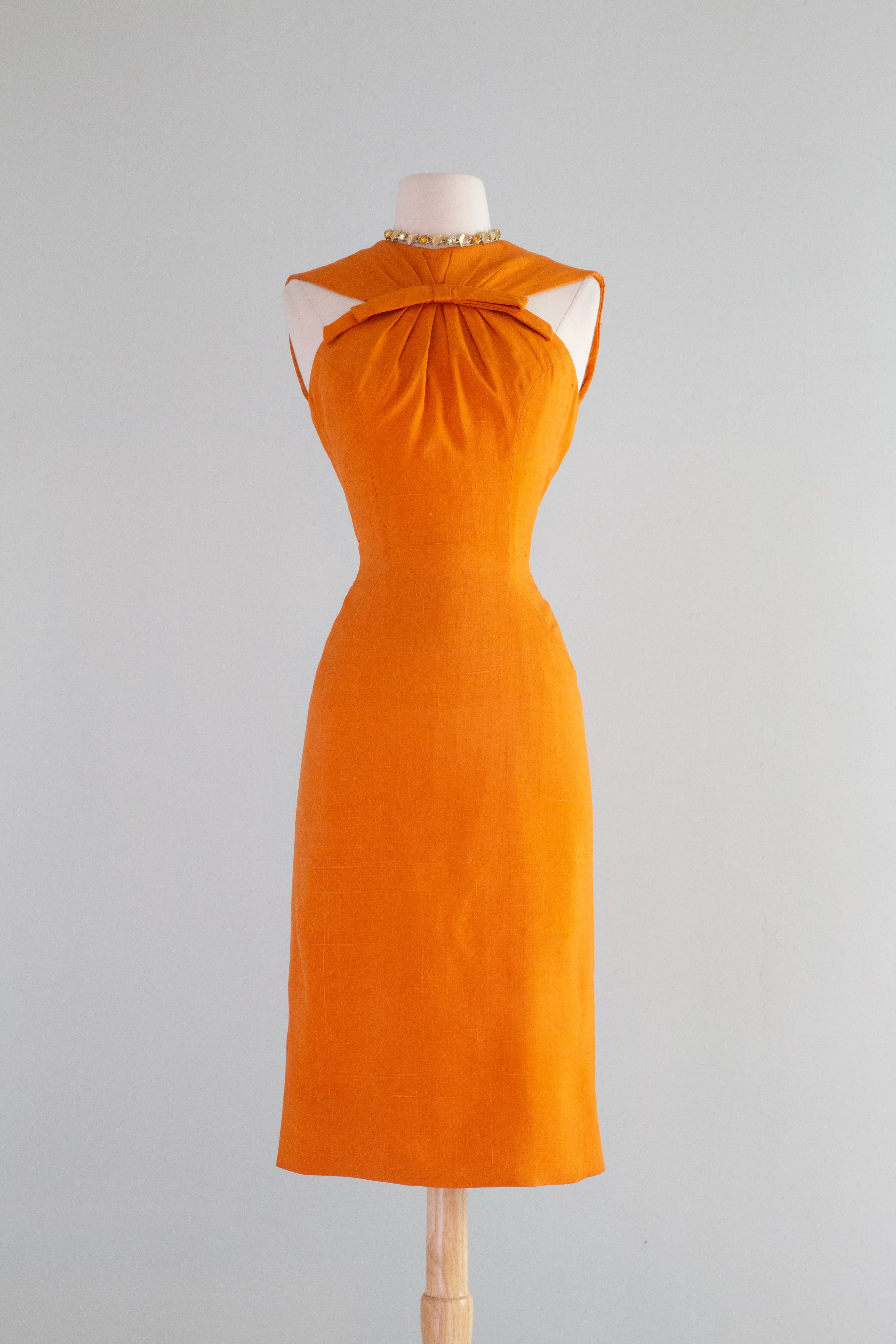 1950's TANG Silk Wiggle Dress By Designer Estevez / Small