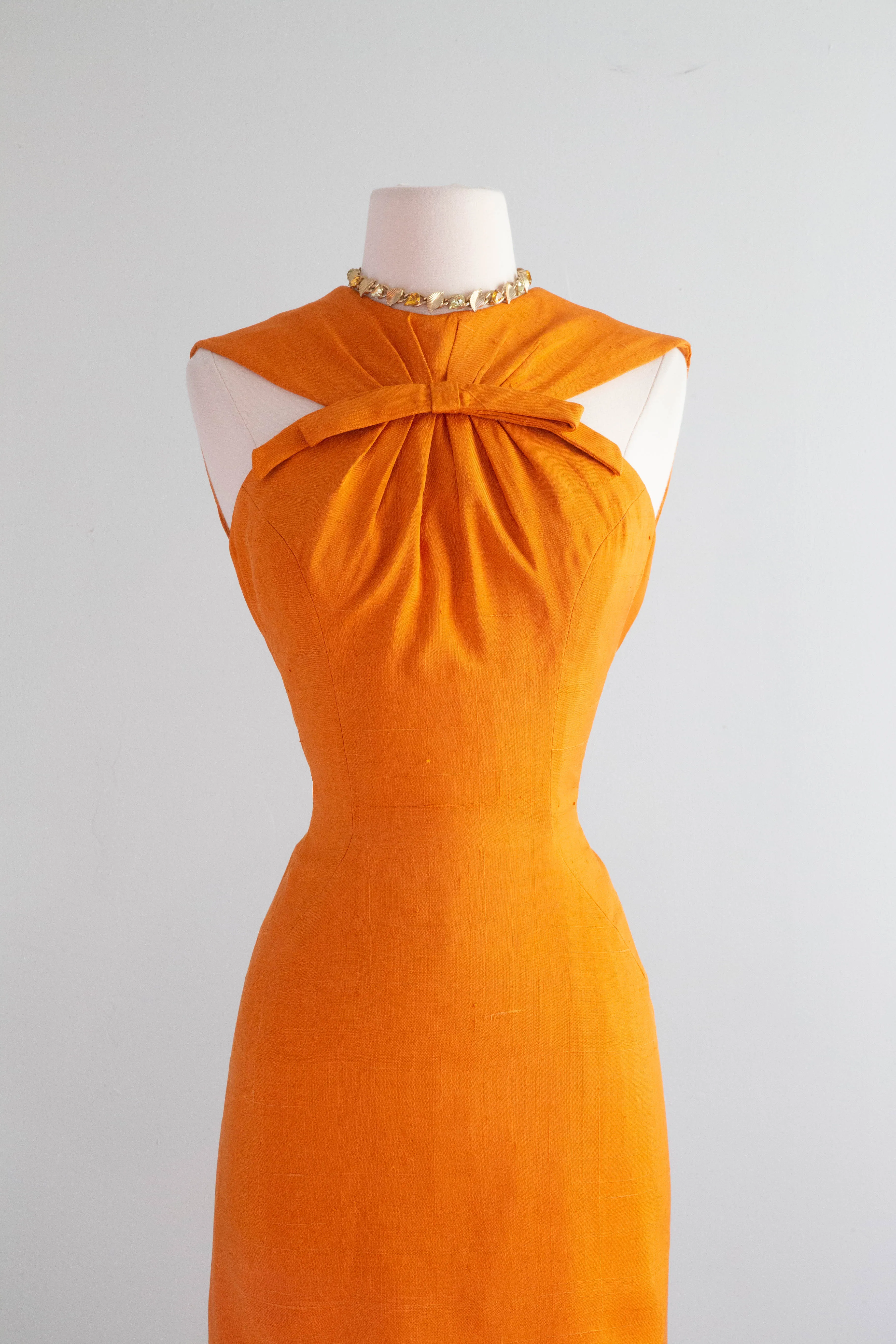 1950's TANG Silk Wiggle Dress By Designer Estevez / Small