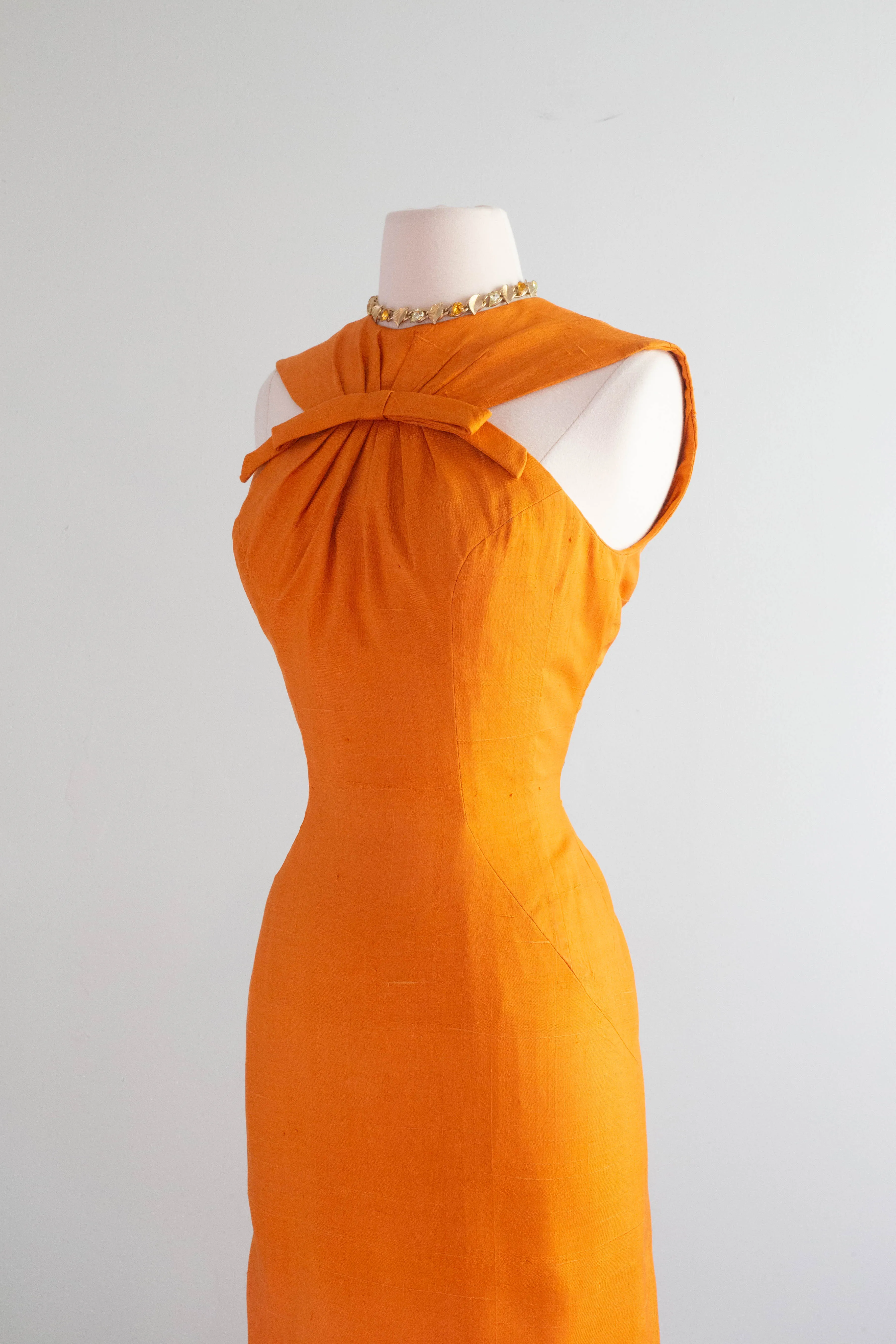 1950's TANG Silk Wiggle Dress By Designer Estevez / Small