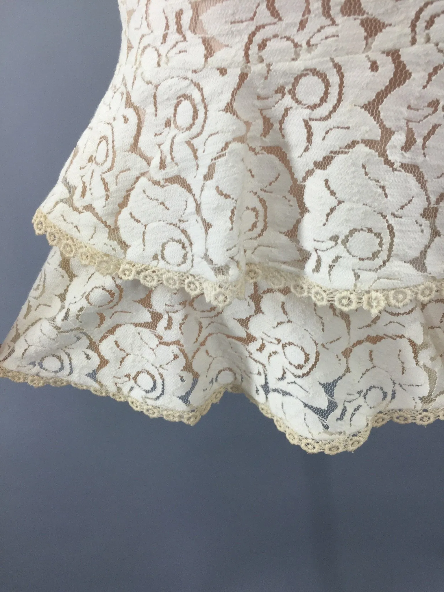 1950s Vintage Ivory Blush Lace Illusion Dress