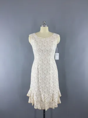 1950s Vintage Ivory Blush Lace Illusion Dress