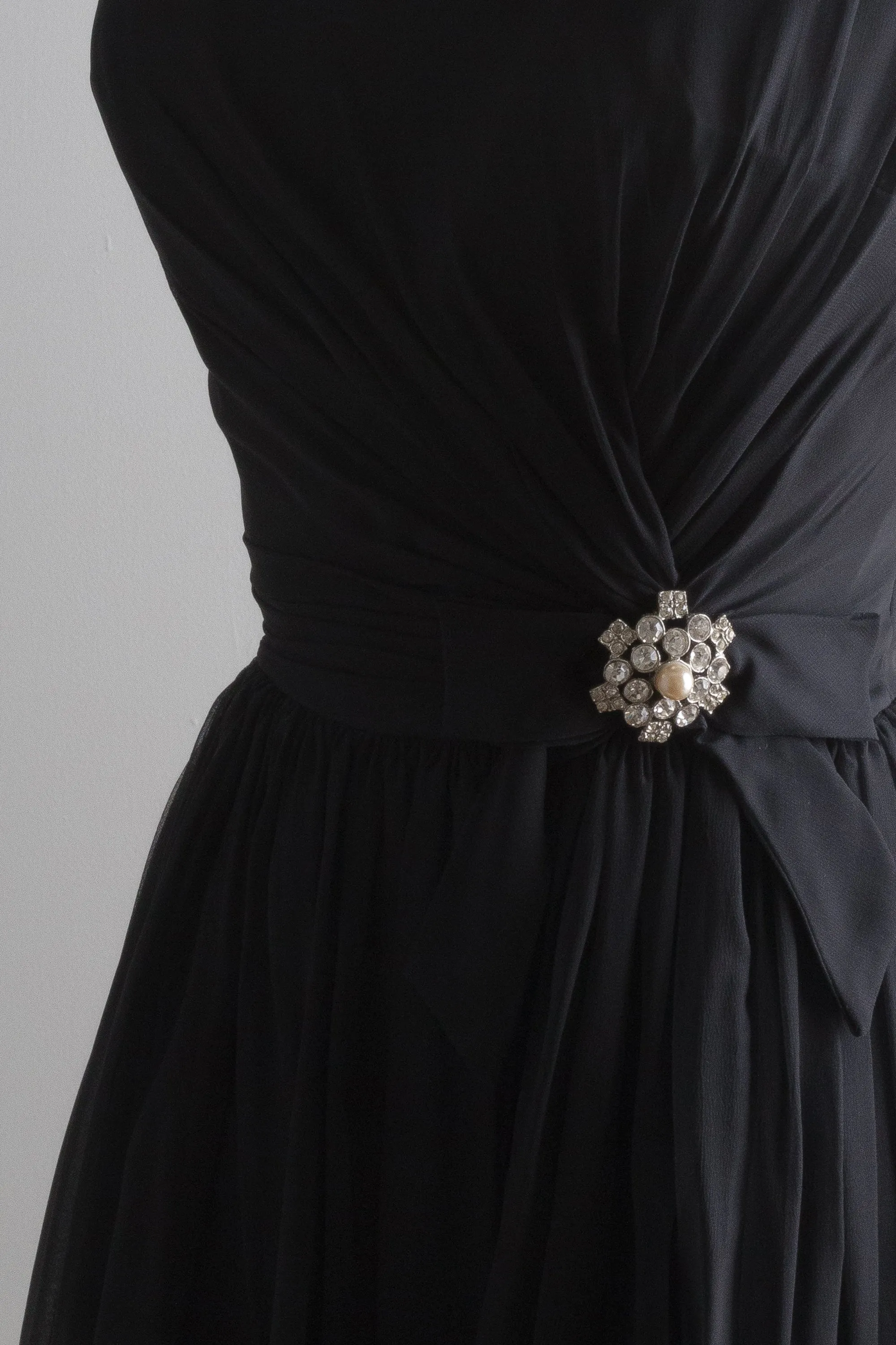 1960's Audrey Hepburn Little Black Chiffon Cocktail Dress / XS