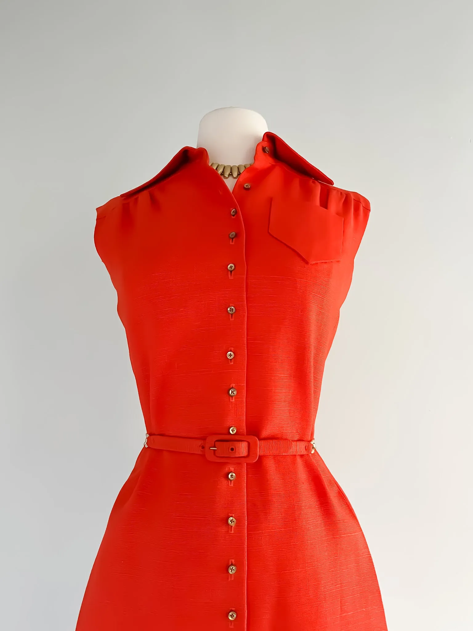 1960's Blood Orange Linen Dress By Shannon Rogers / SM