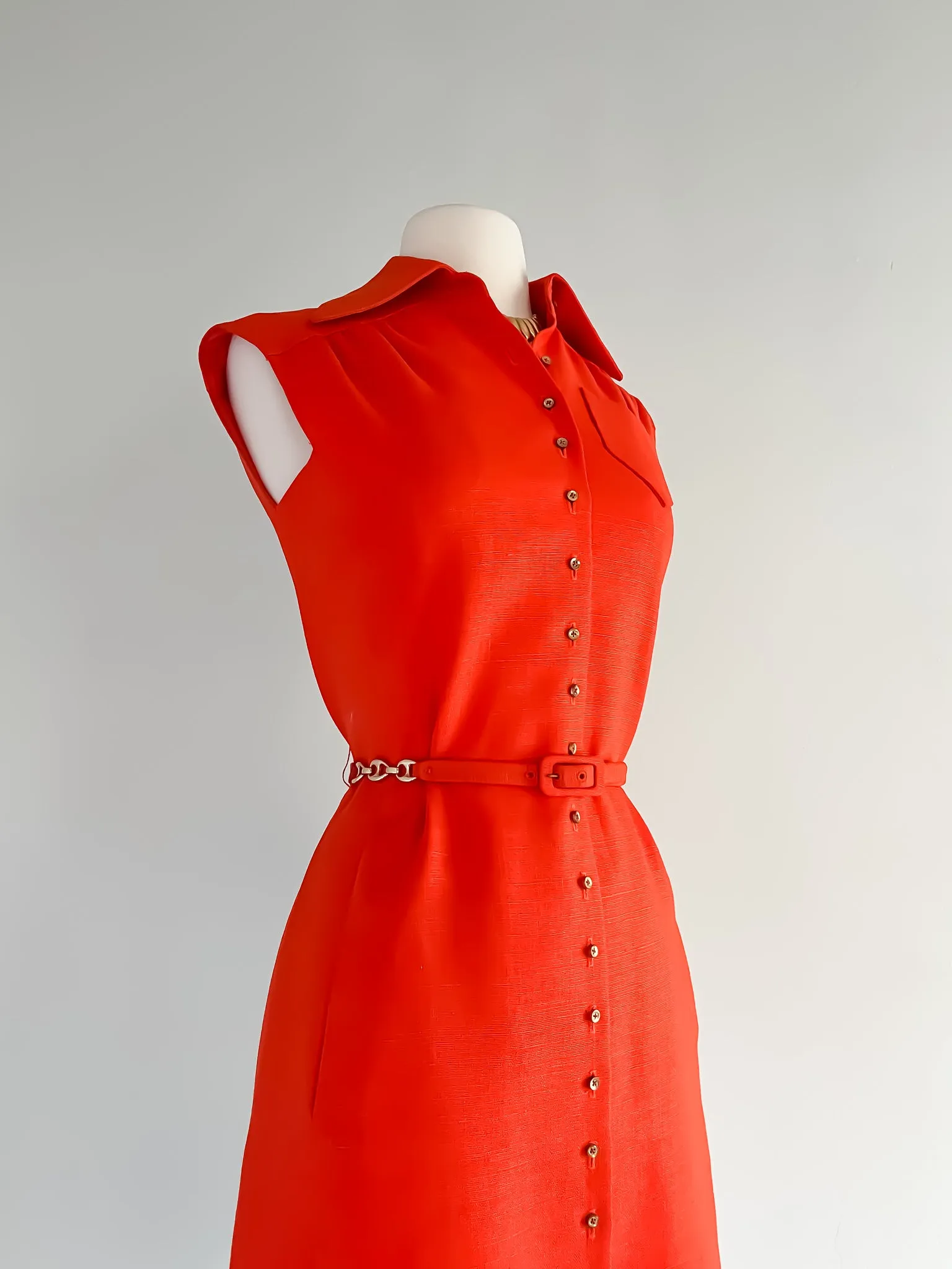 1960's Blood Orange Linen Dress By Shannon Rogers / SM
