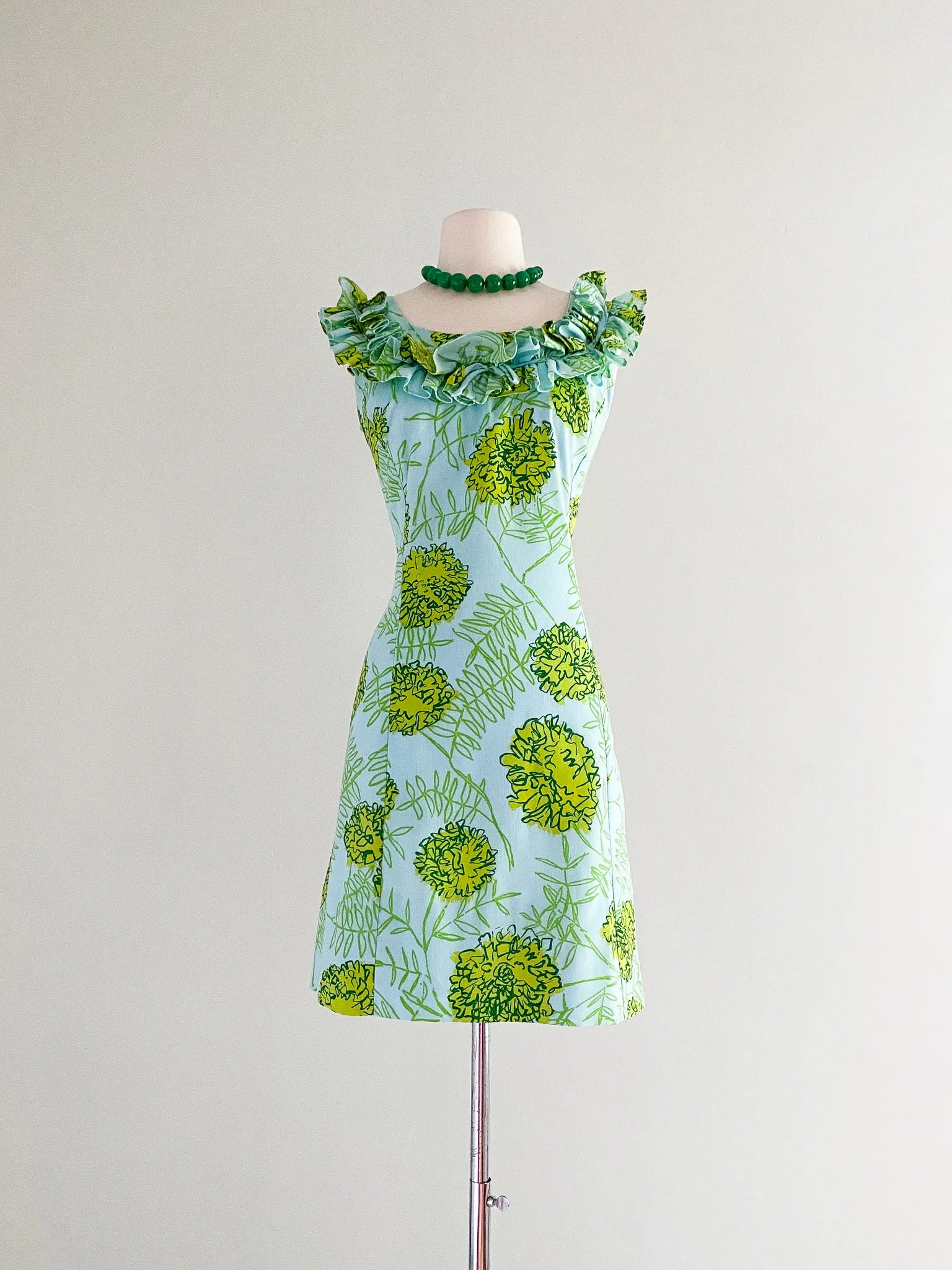 1960's Dollie by Serbin Green Blue Mod Mini Dress / Sz M