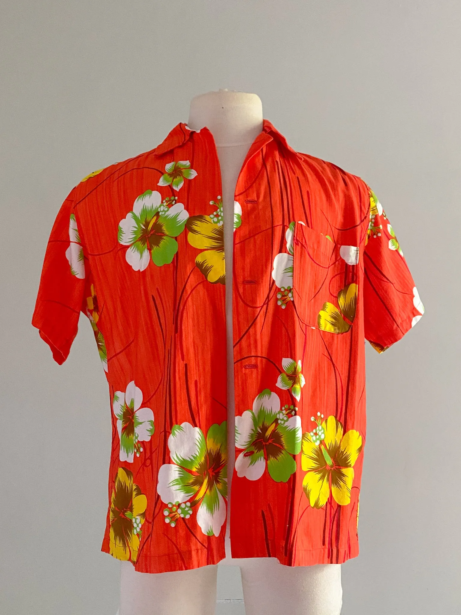 1960's Hawaiian Print Cotton His & Hers Shirt and Dress Set / Sz M/L