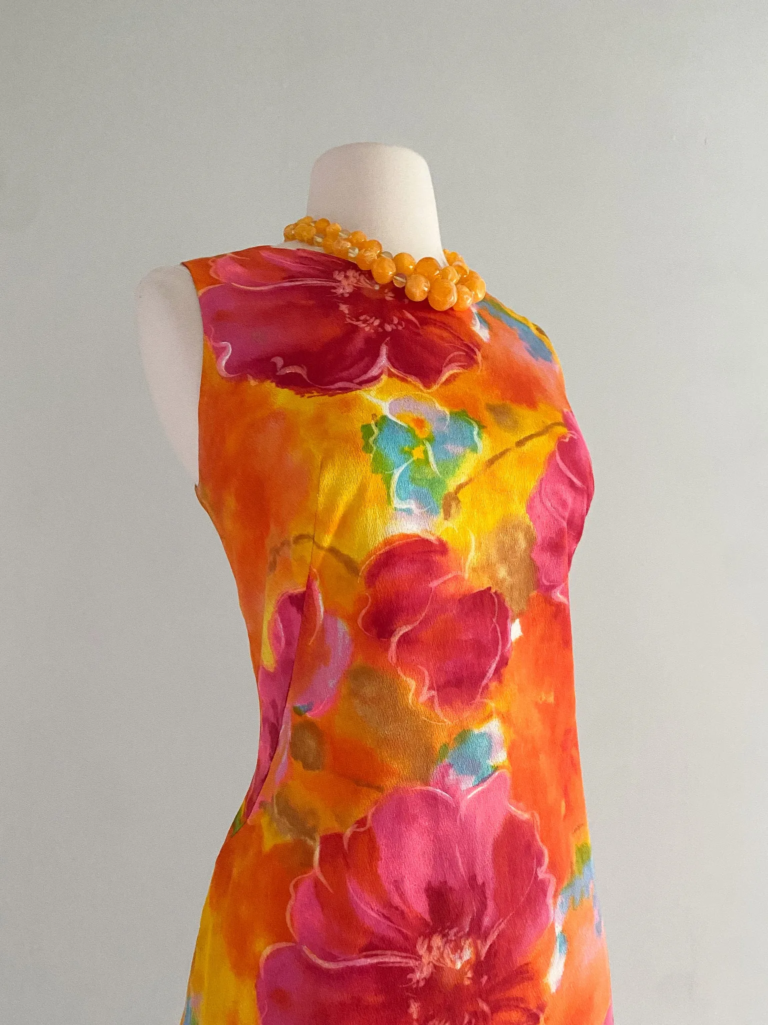 1960's Lauhala Made In Hawaii Floral Cotton Shift Dress / Sz M/L