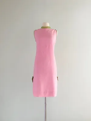 1960's Sandpiper by Tori Richards Baby Pink and Green Shift Dress / SM