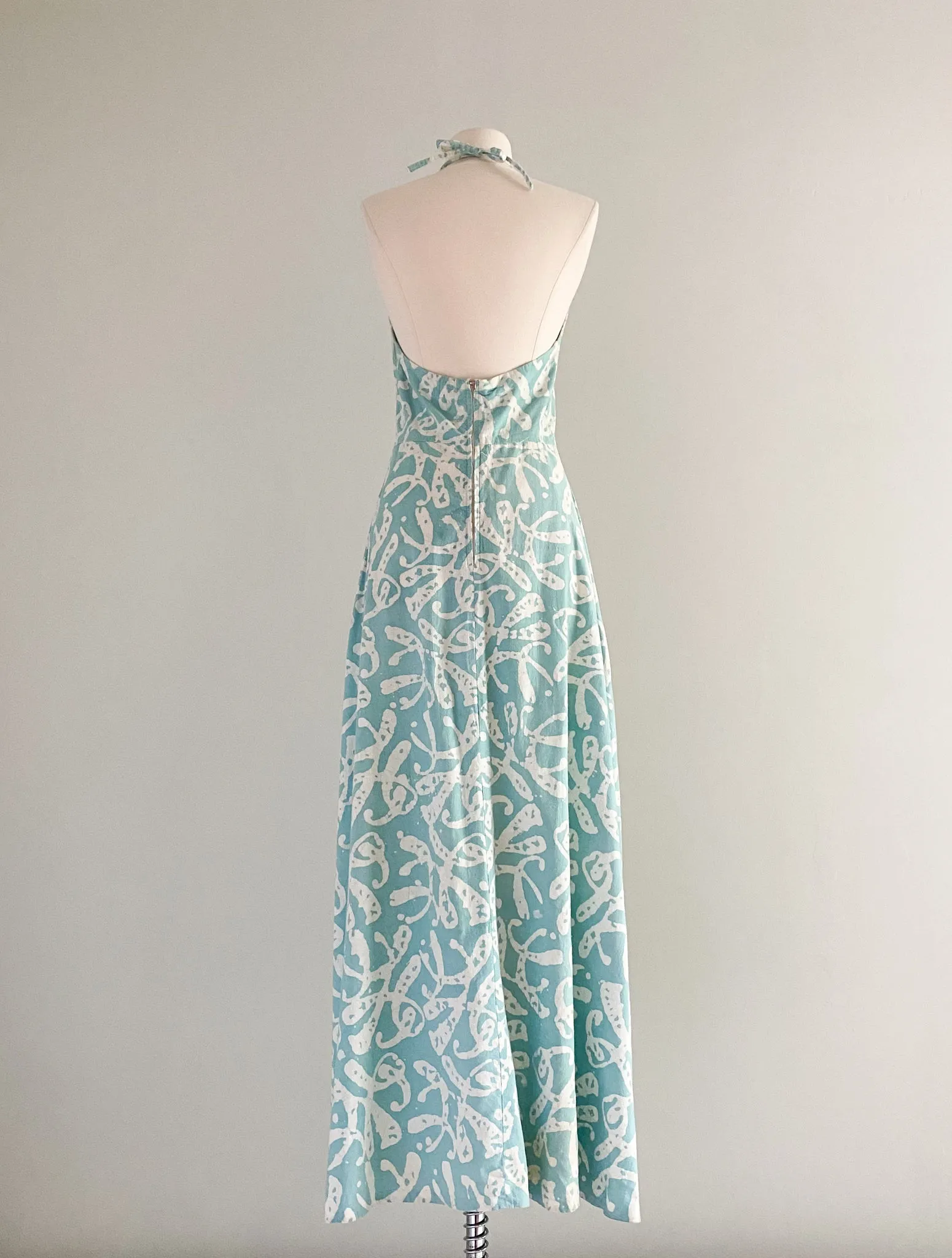 1970's Karavan Made in India Cotton Halter Maxi Dress / Sz S