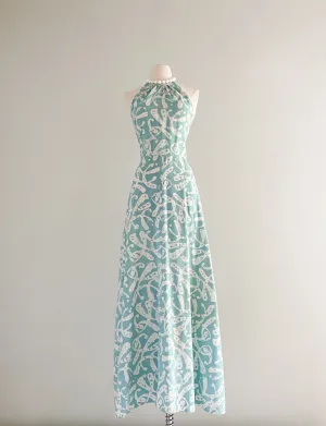 1970's Karavan Made in India Cotton Halter Maxi Dress / Sz S