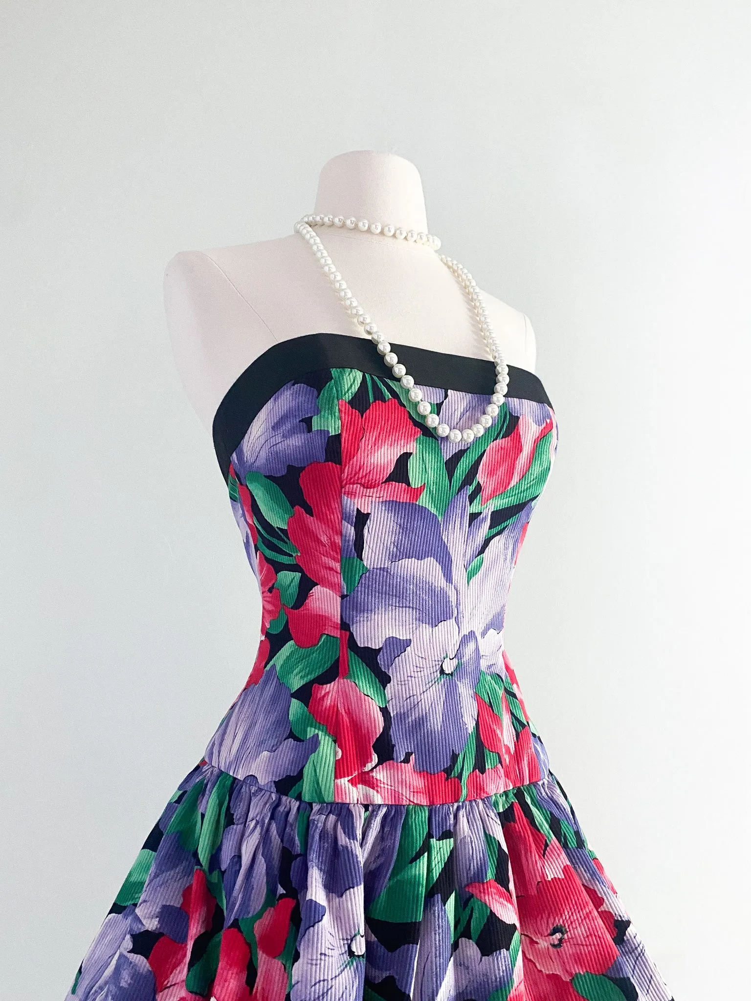 1980's AJ Bari Floral Print Cotton Party Dress / Sz S