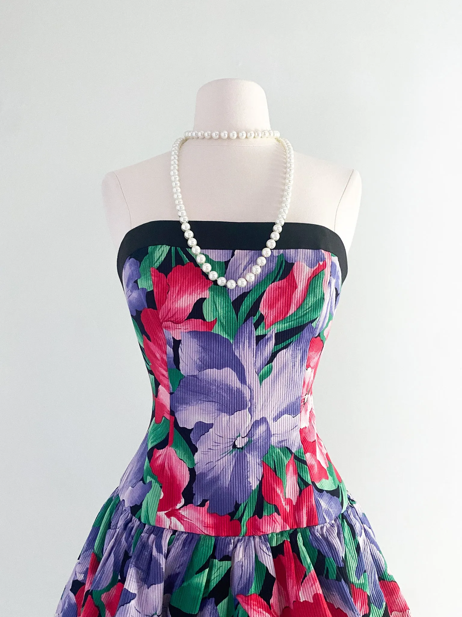 1980's AJ Bari Floral Print Cotton Party Dress / Sz S