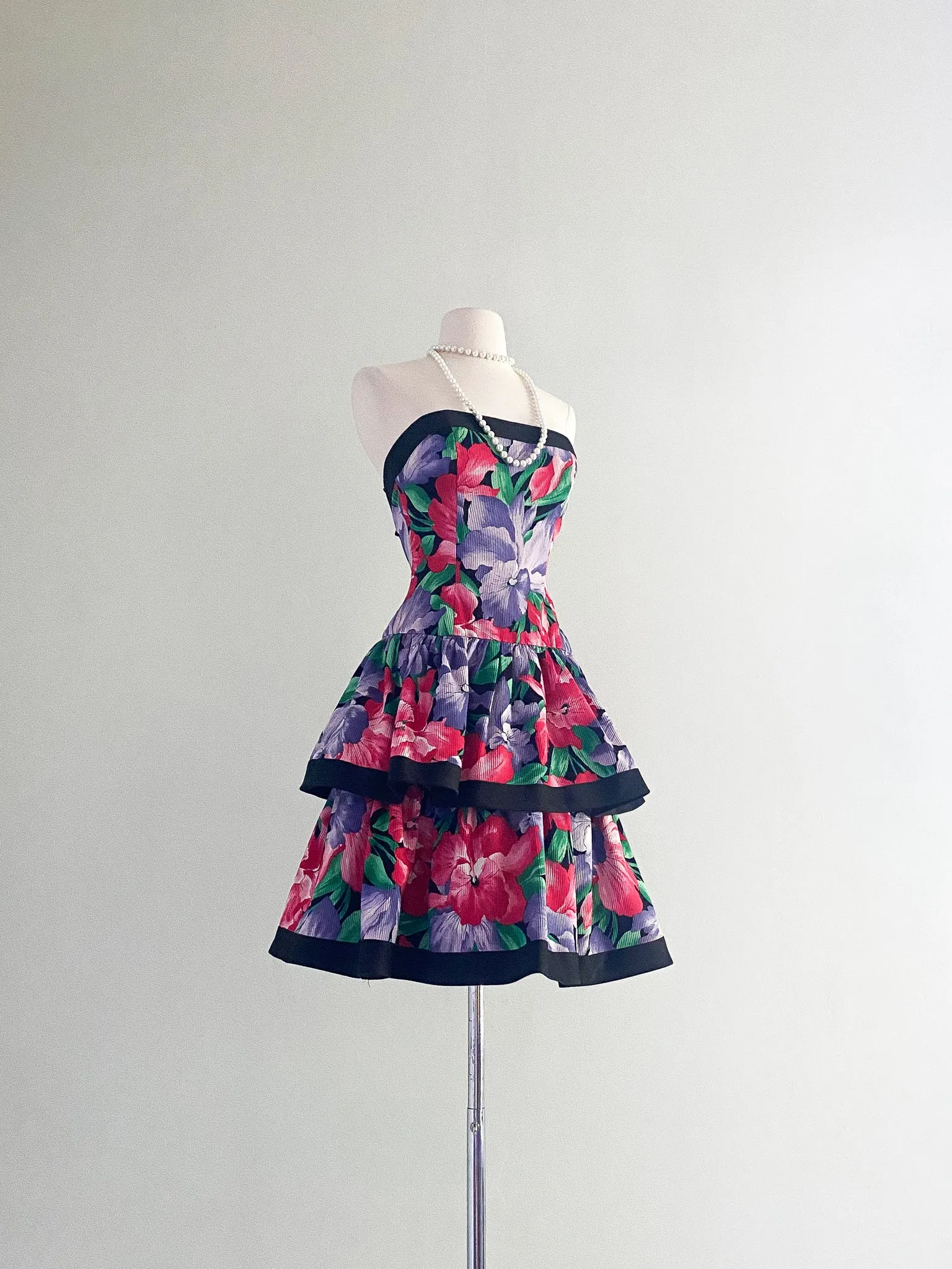 1980's AJ Bari Floral Print Cotton Party Dress / Sz S