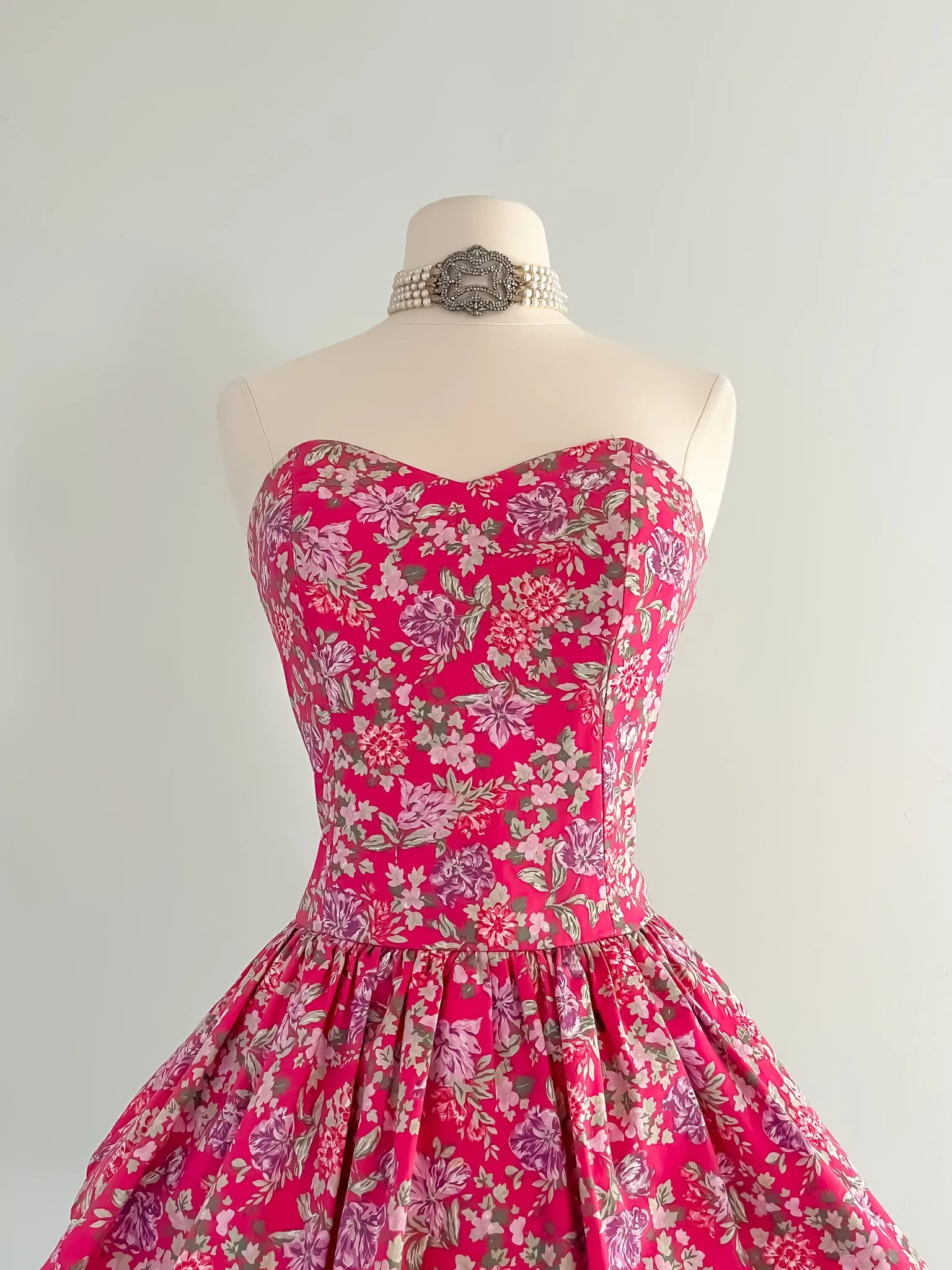 1980's Laura Ashley Floral Print Cotton Party Dress / Sz M