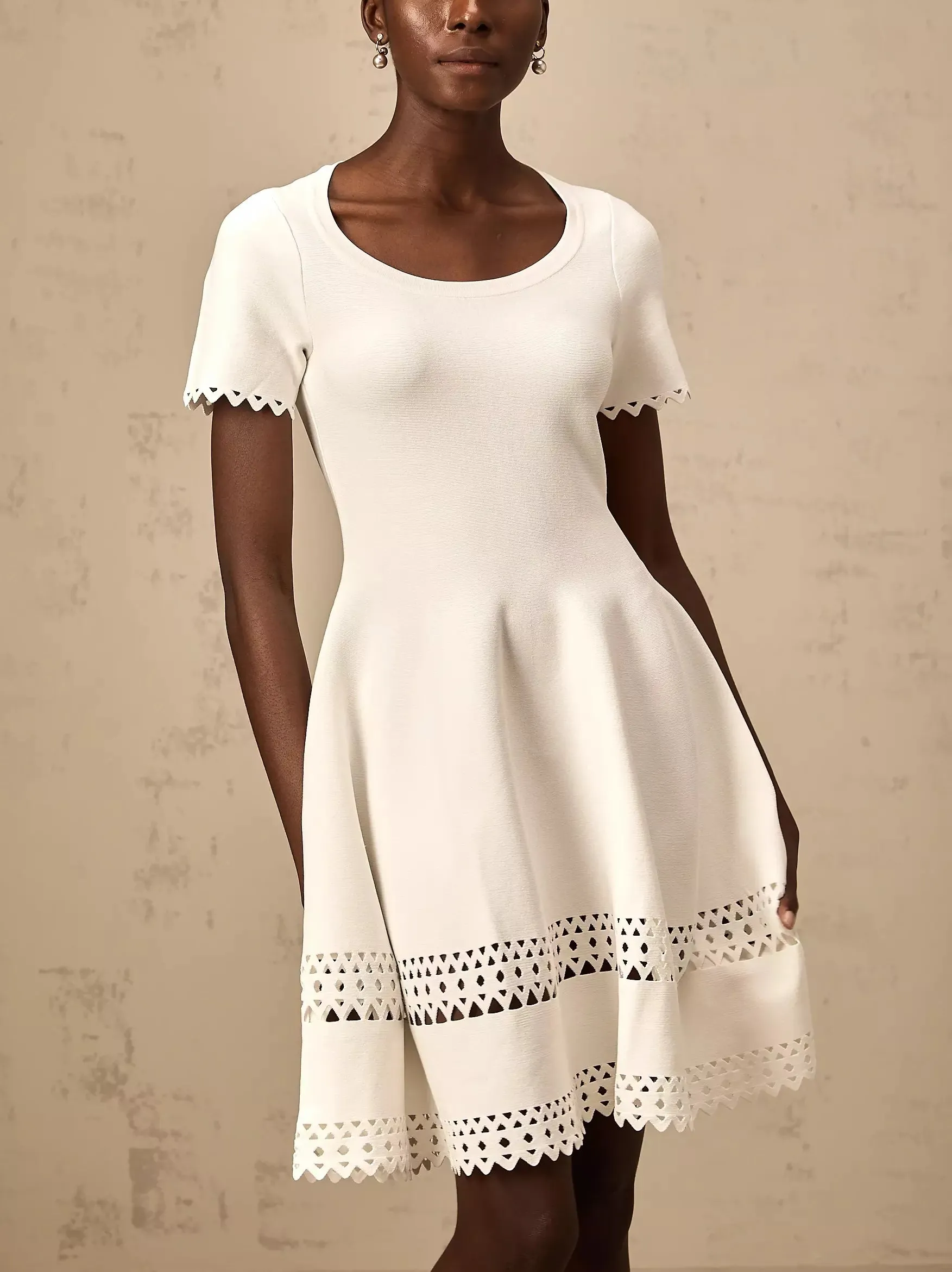 A-Line Cut-Out Stretch Knit Mini Dress in White