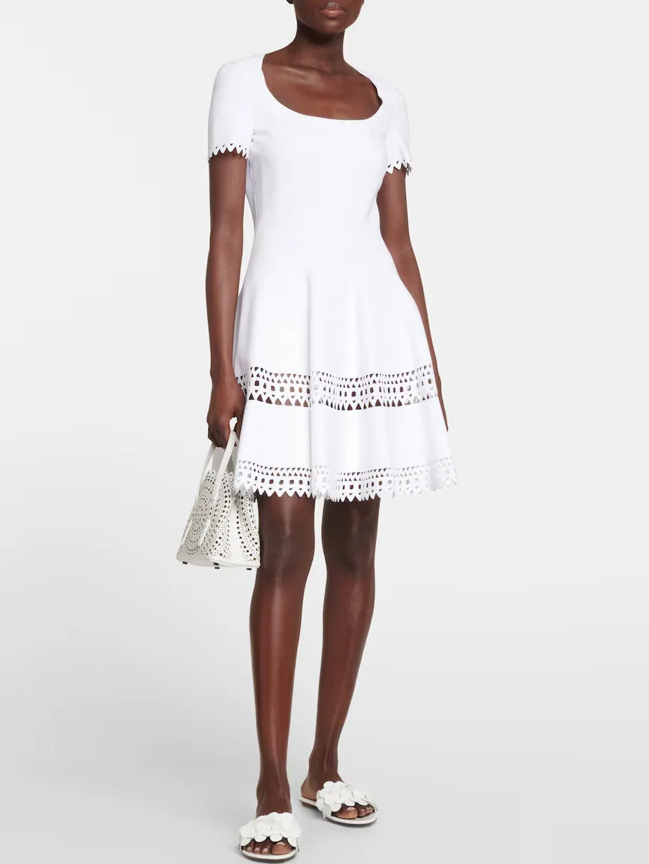A-Line Cut-Out Stretch Knit Mini Dress in White