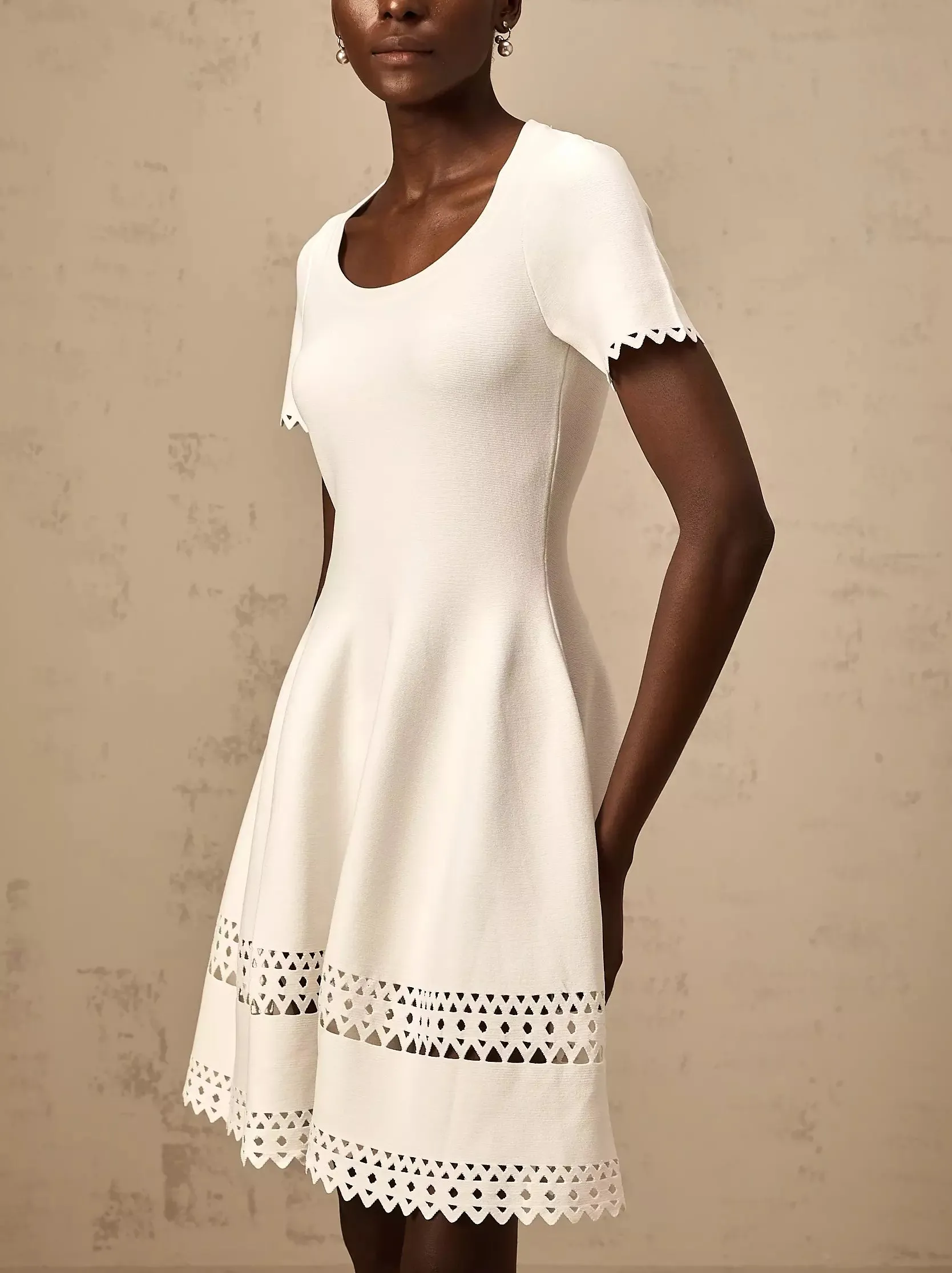 A-Line Cut-Out Stretch Knit Mini Dress in White
