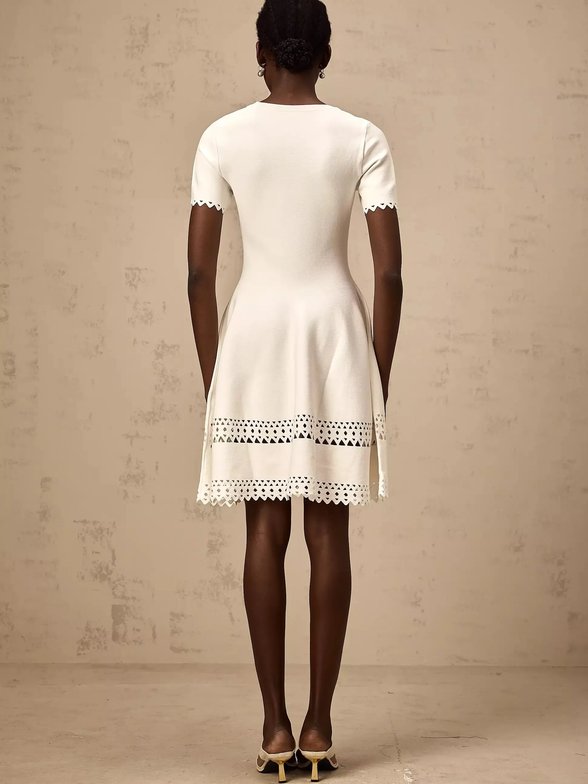 A-Line Cut-Out Stretch Knit Mini Dress in White