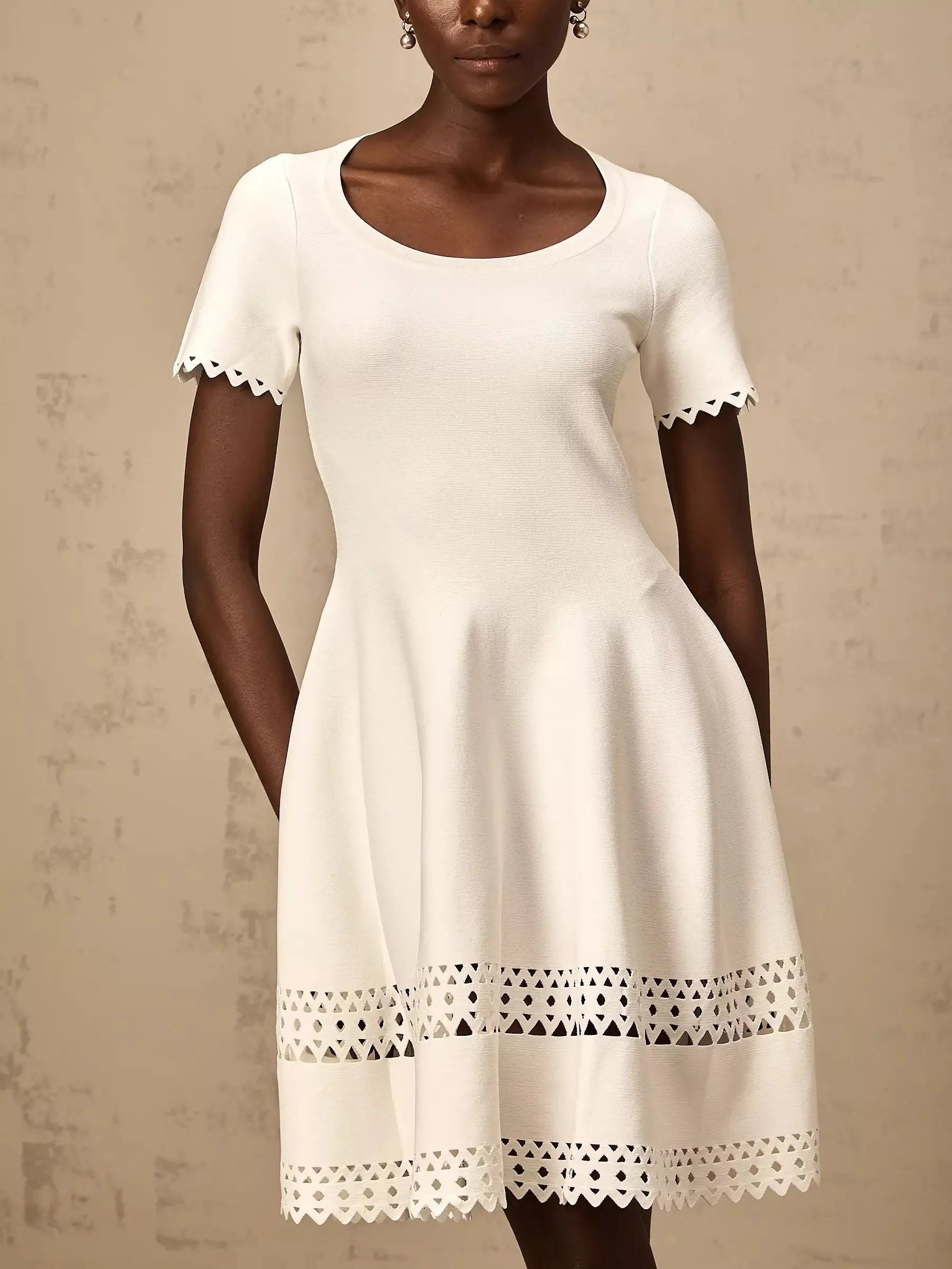 A-Line Cut-Out Stretch Knit Mini Dress in White