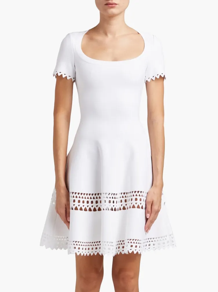A-Line Cut-Out Stretch Knit Mini Dress in White