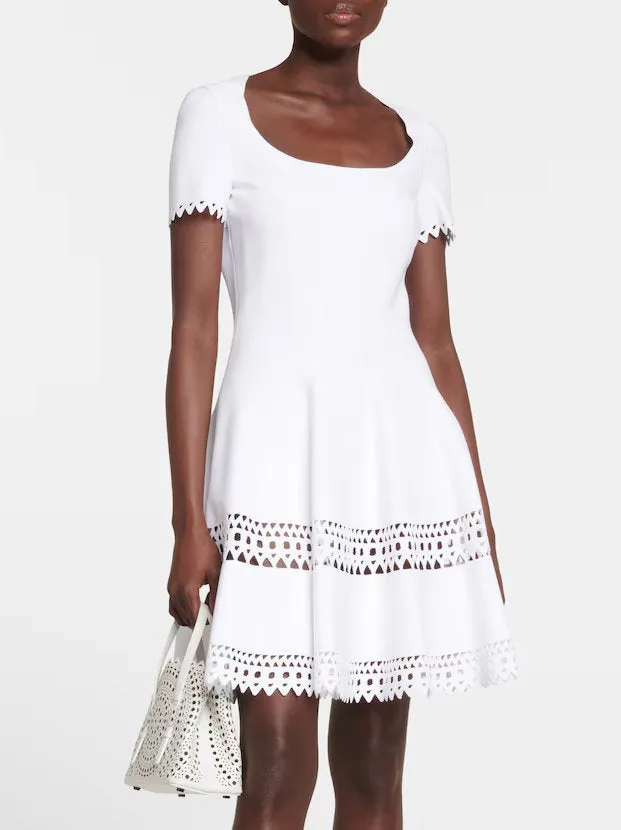 A-Line Cut-Out Stretch Knit Mini Dress in White