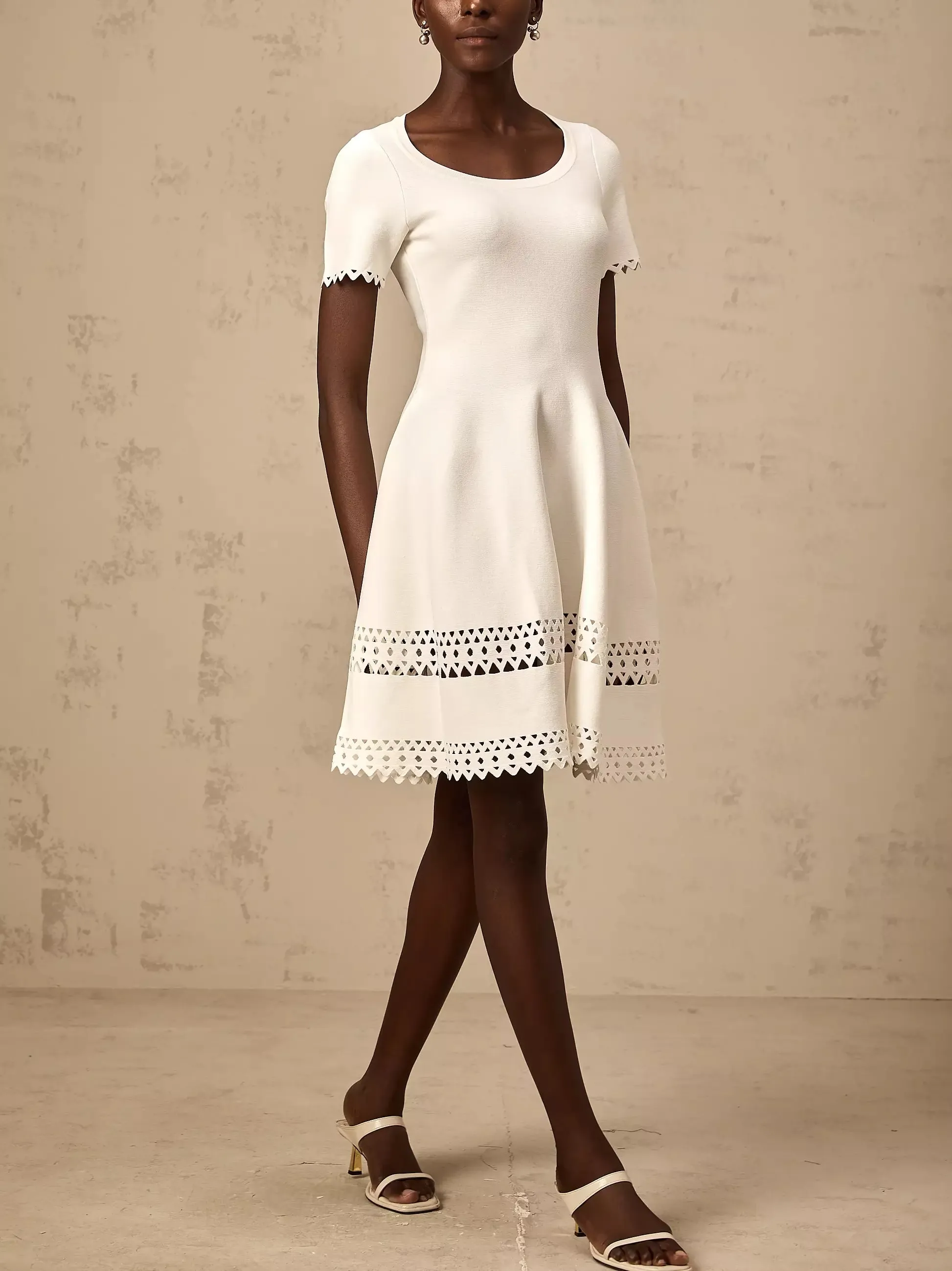 A-Line Cut-Out Stretch Knit Mini Dress in White