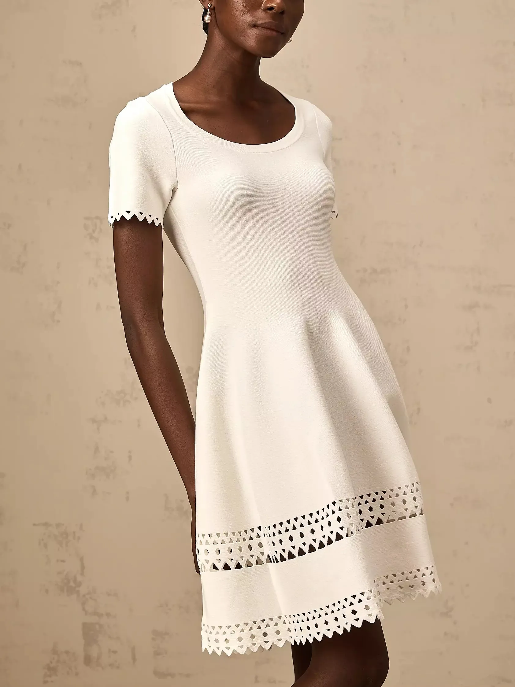 A-Line Cut-Out Stretch Knit Mini Dress in White