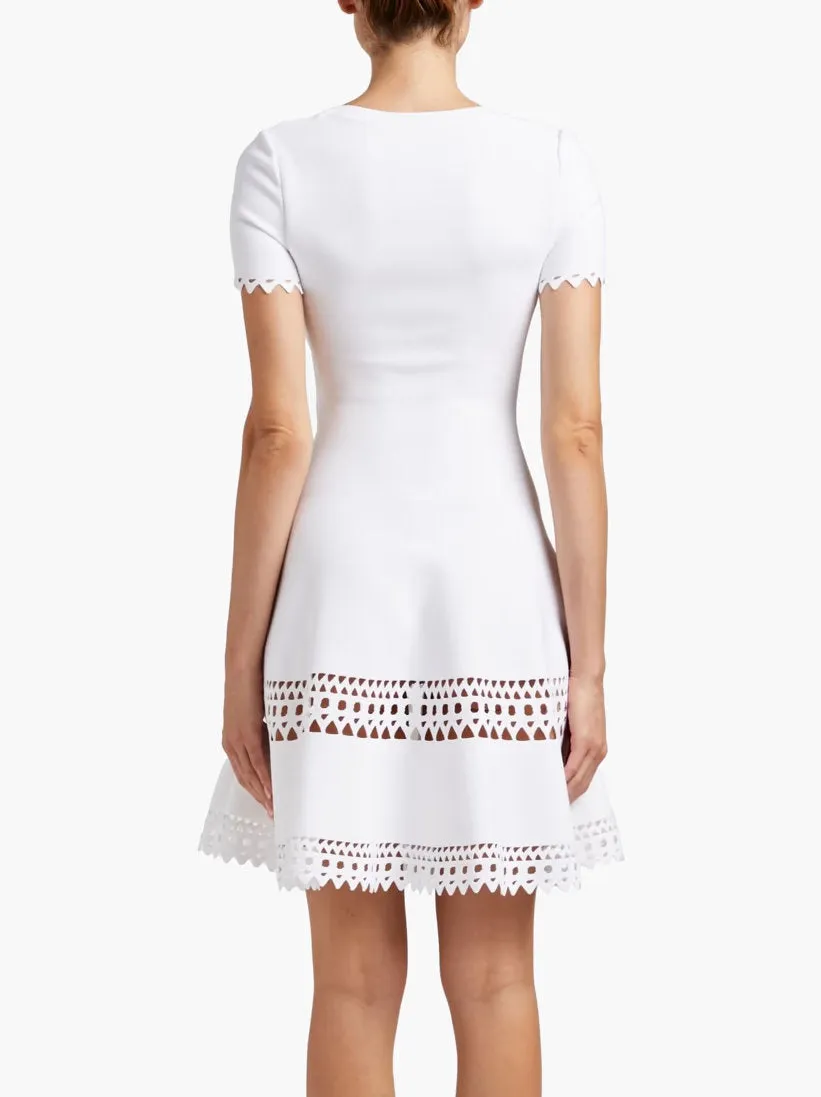 A-Line Cut-Out Stretch Knit Mini Dress in White