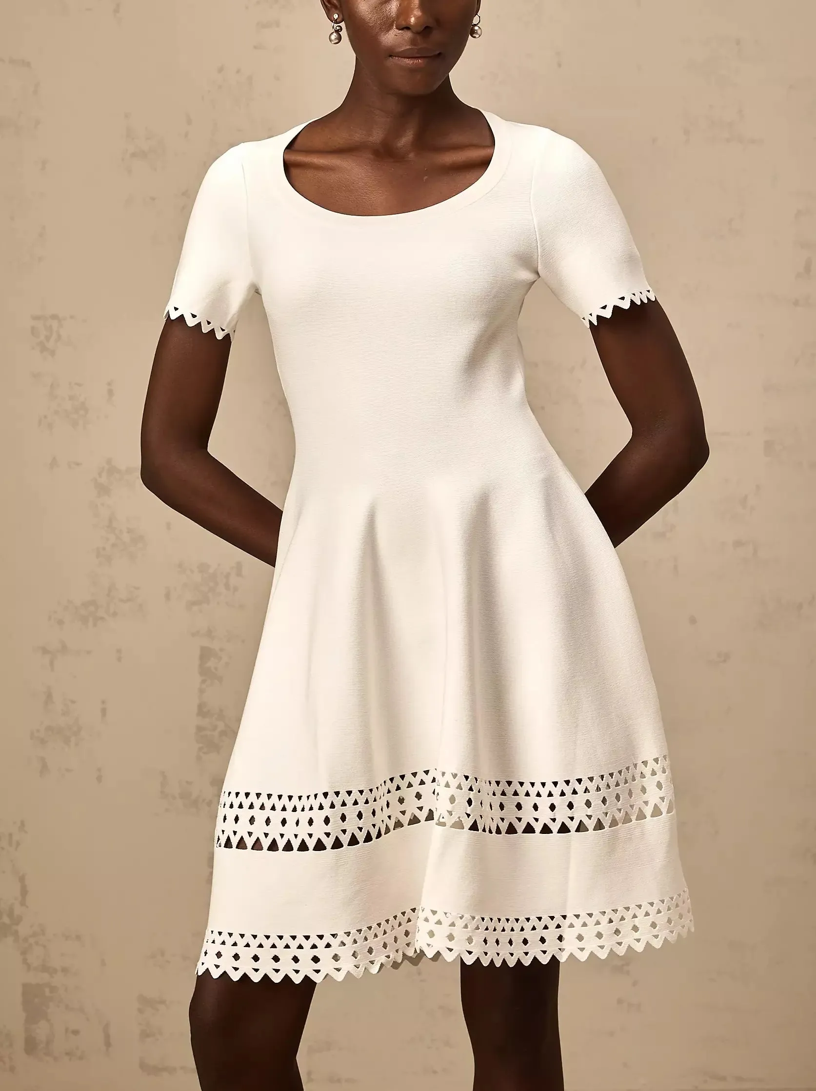 A-Line Cut-Out Stretch Knit Mini Dress in White
