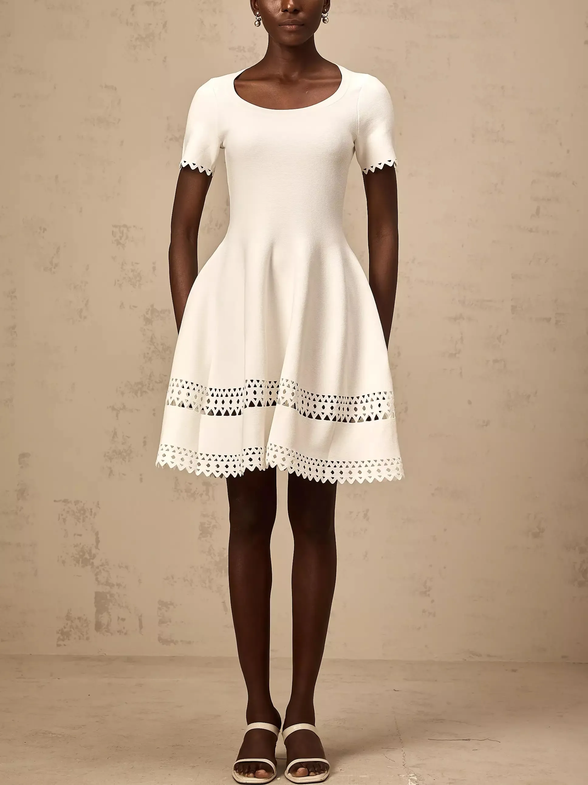 A-Line Cut-Out Stretch Knit Mini Dress in White