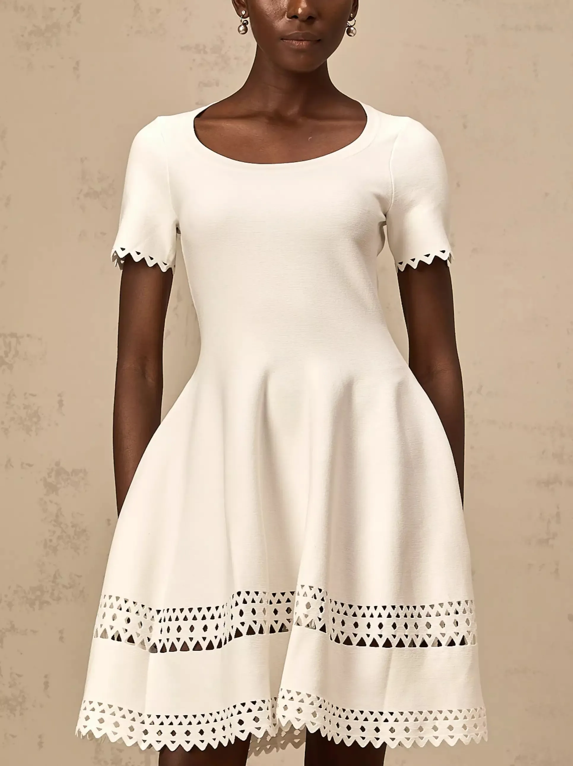 A-Line Cut-Out Stretch Knit Mini Dress in White