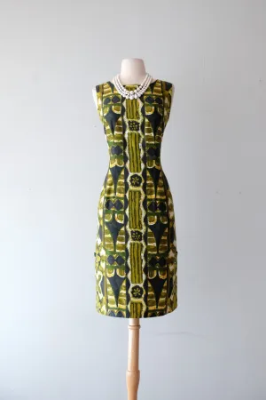 Adorable 1960's Olive & Moss Green Hawaiian Dress/ Sz M