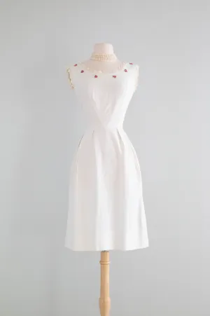 Adorable 1960's White Cotton Special Occasion Dress / Medium