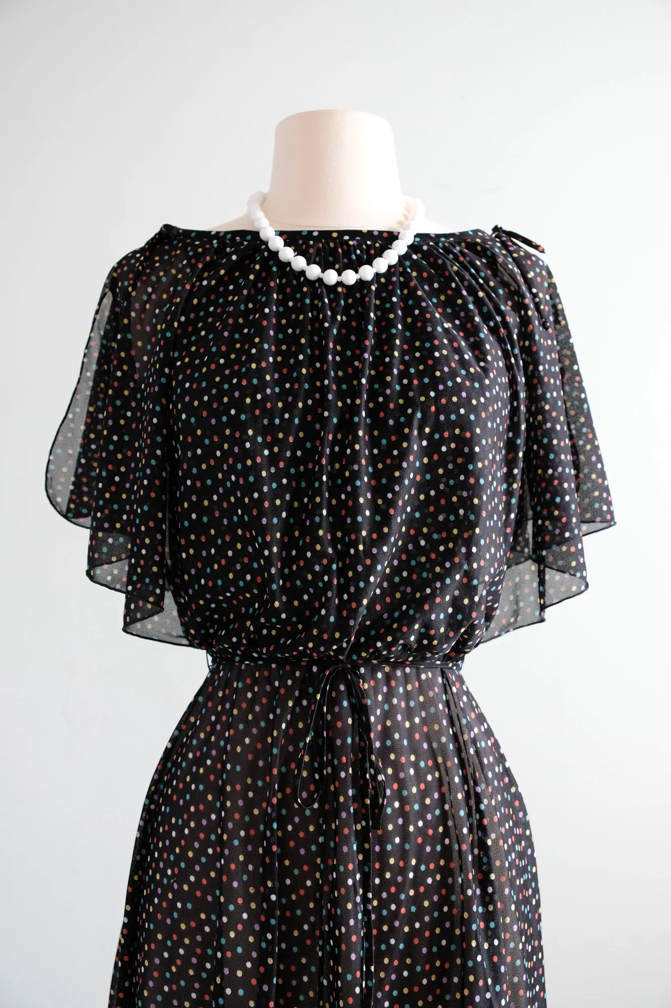 Adorable 1970's Polka Dot Party Dress / Sz S